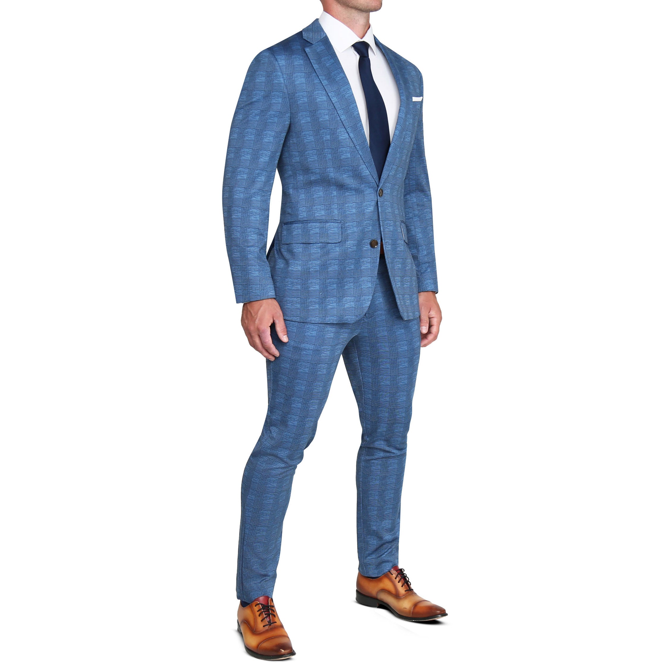 Brushed Tech Stretch Blazer - Electric Blue Plaid