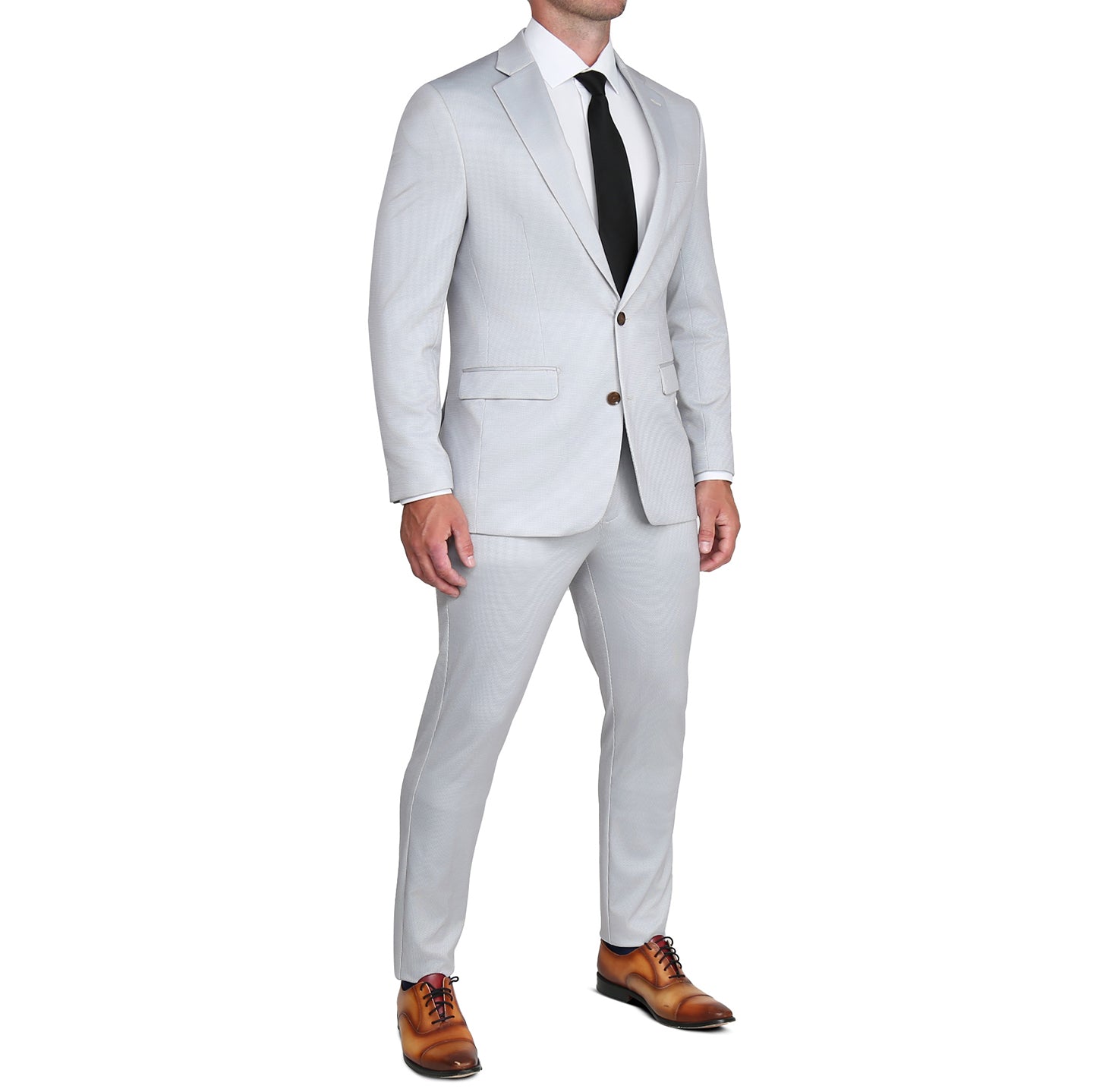 Brushed Tech Suit Pant - Light Grey Microcheck