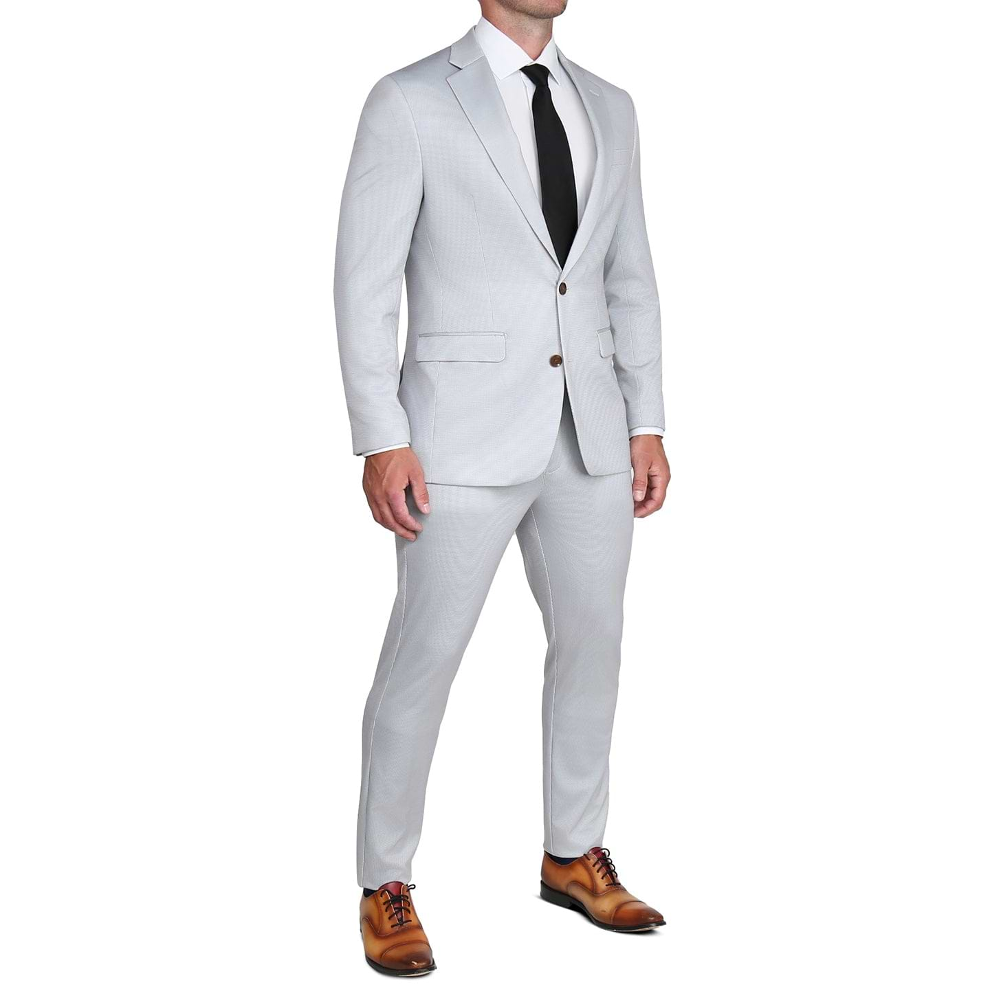 Brushed Tech Stretch Blazer - Light Grey Microcheck