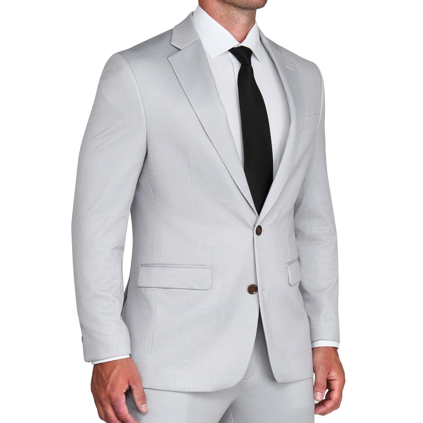 Brushed Tech Stretch Blazer - Light Grey Microcheck