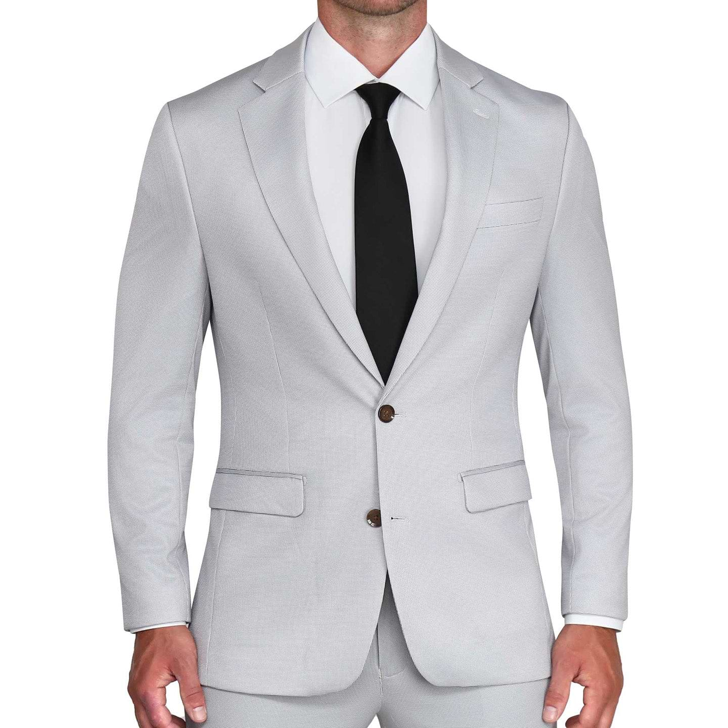 Brushed Tech Stretch Blazer - Light Grey Microcheck