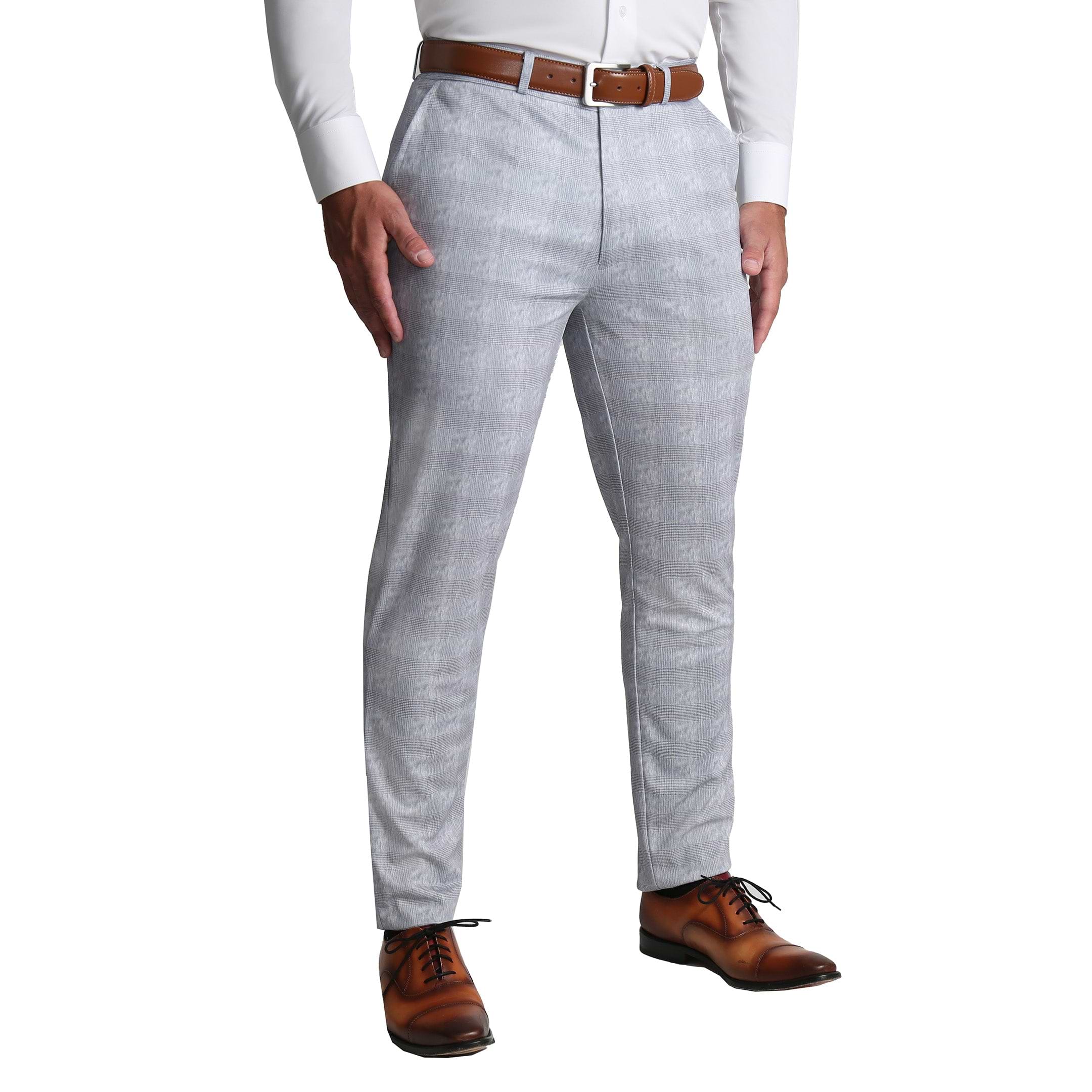 Brushed Tech Suit Pant - Light Grey Plaid