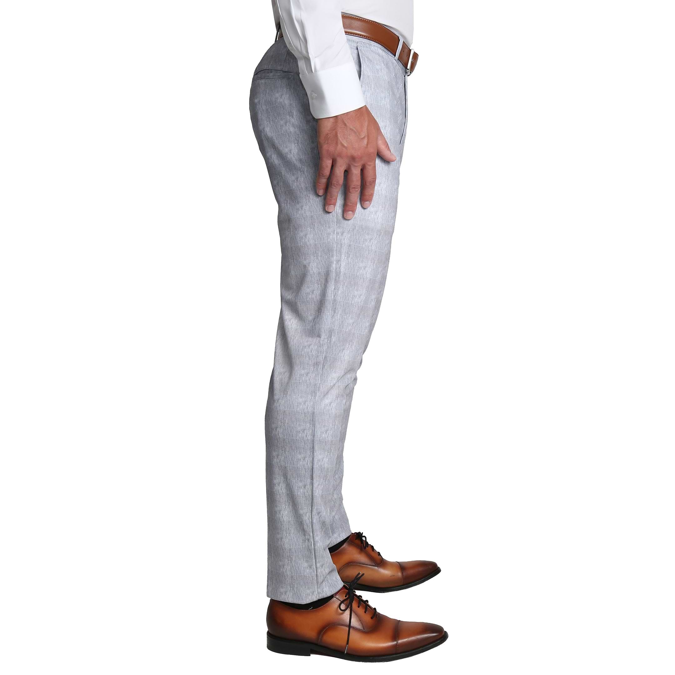 Athletic Fit Stretch Suit - Light Grey Plaid