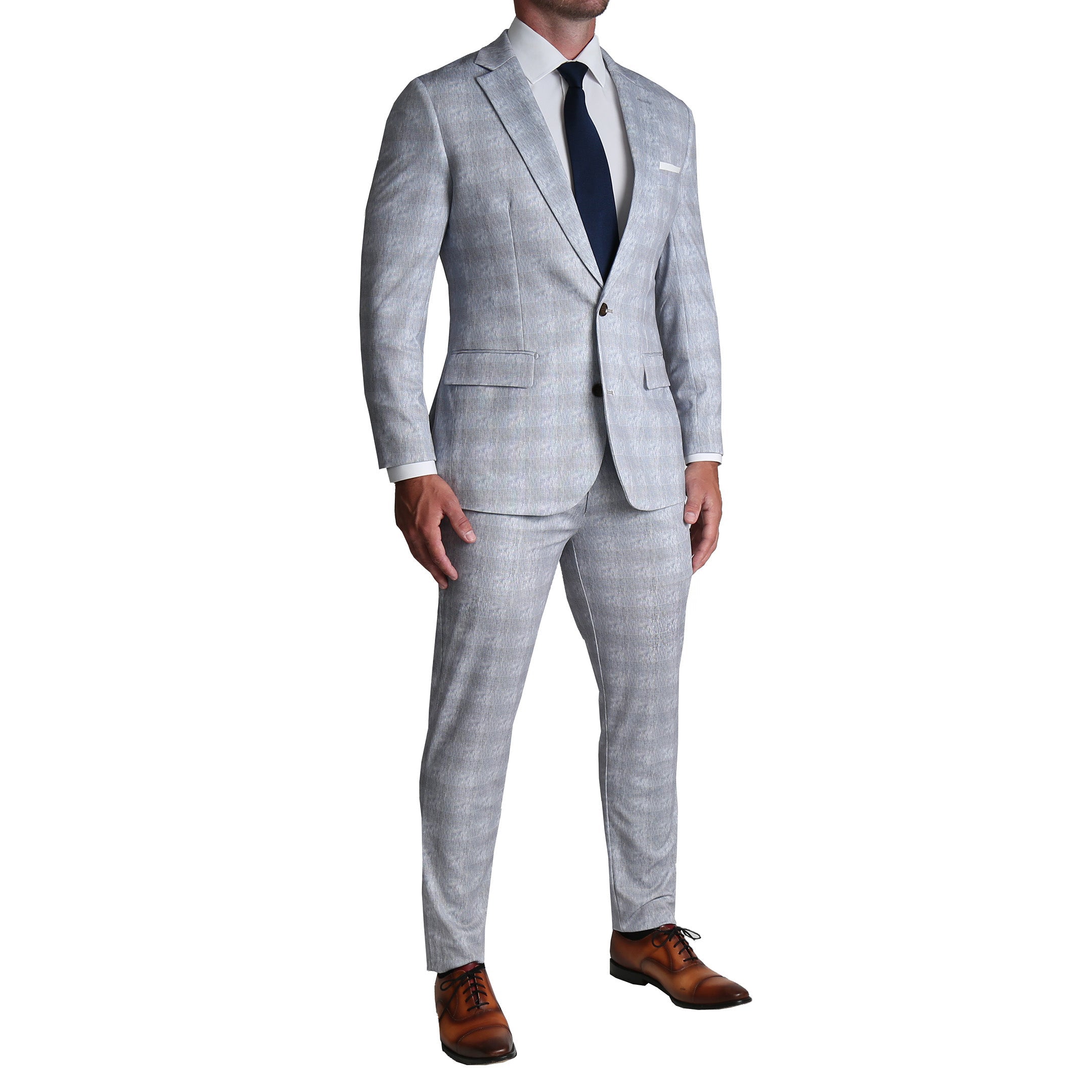 Athletic Fit Stretch Blazer - Light Grey Plaid