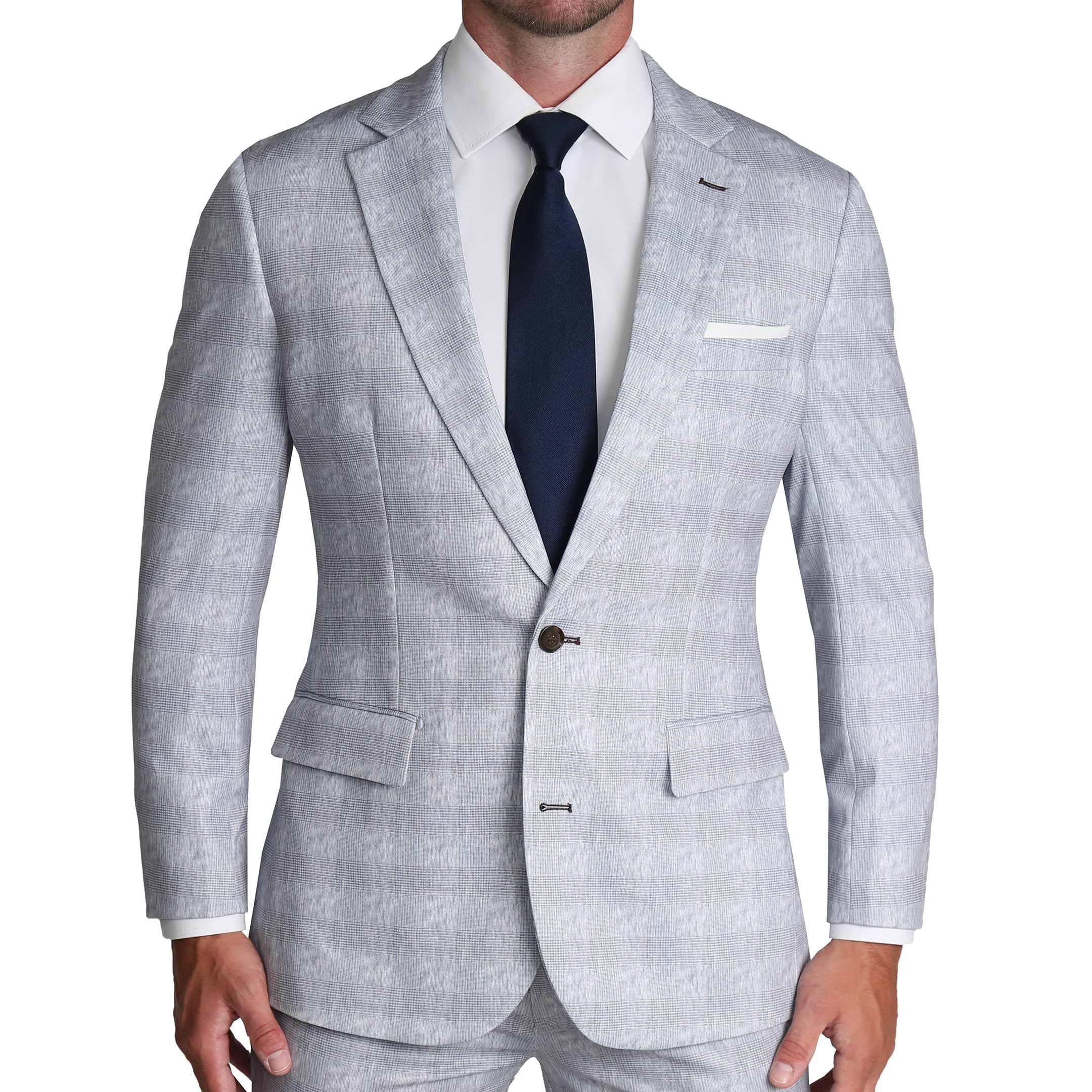 Athletic Fit Stretch Suit - Light Grey Plaid