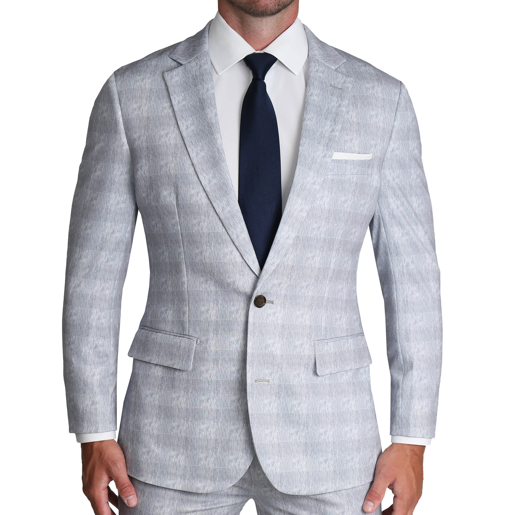 Athletic Fit Stretch Blazer - Light Grey Plaid