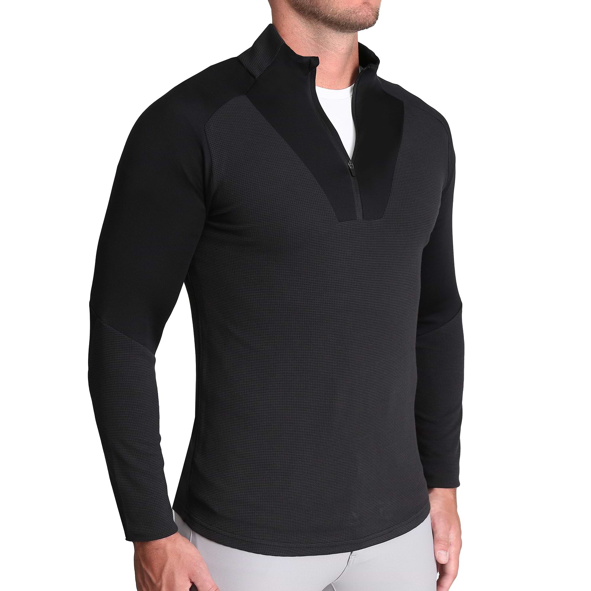 Waffle Knit Quarter Zip Solid Black Waffle knit quarter zip solid black