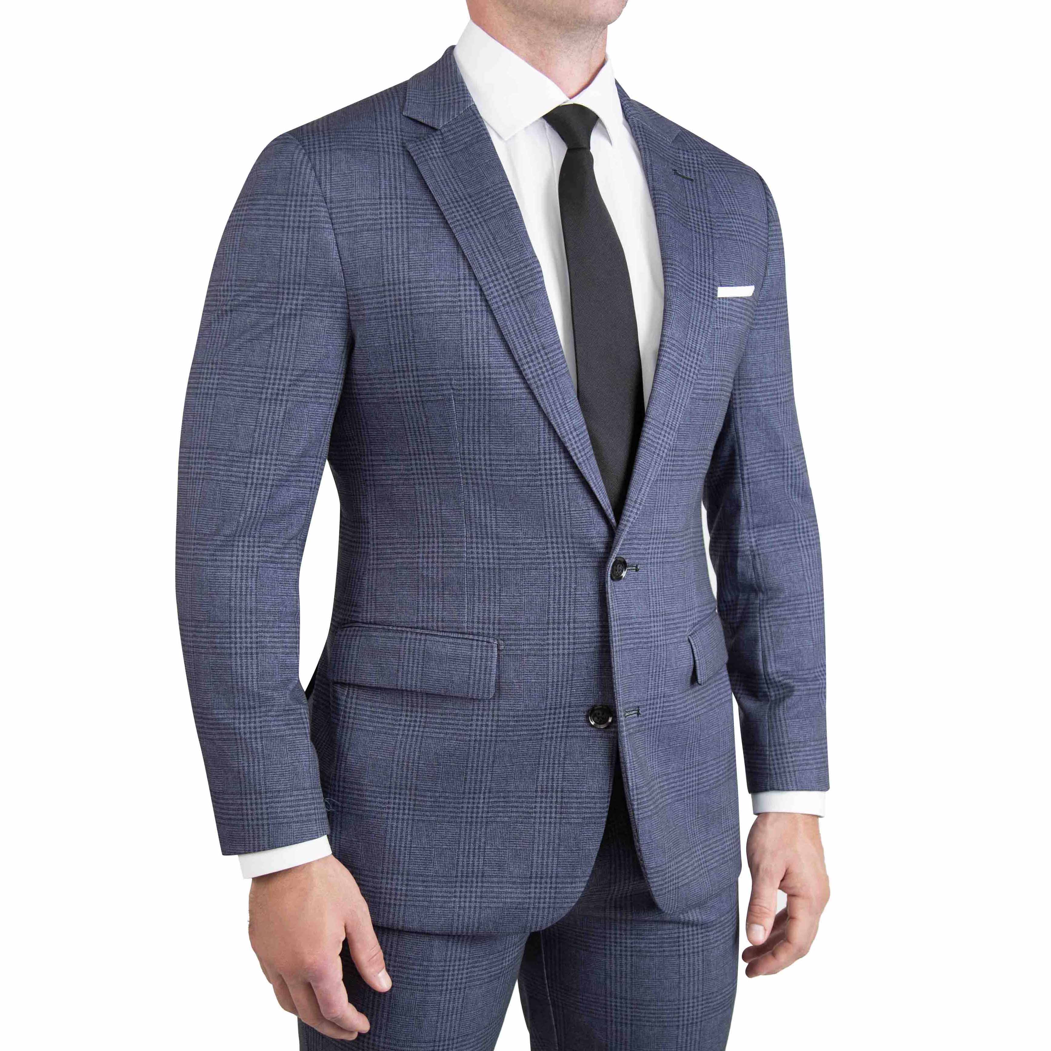 Athletic Fit Stretch Suit Storm Blue Navy Plaid