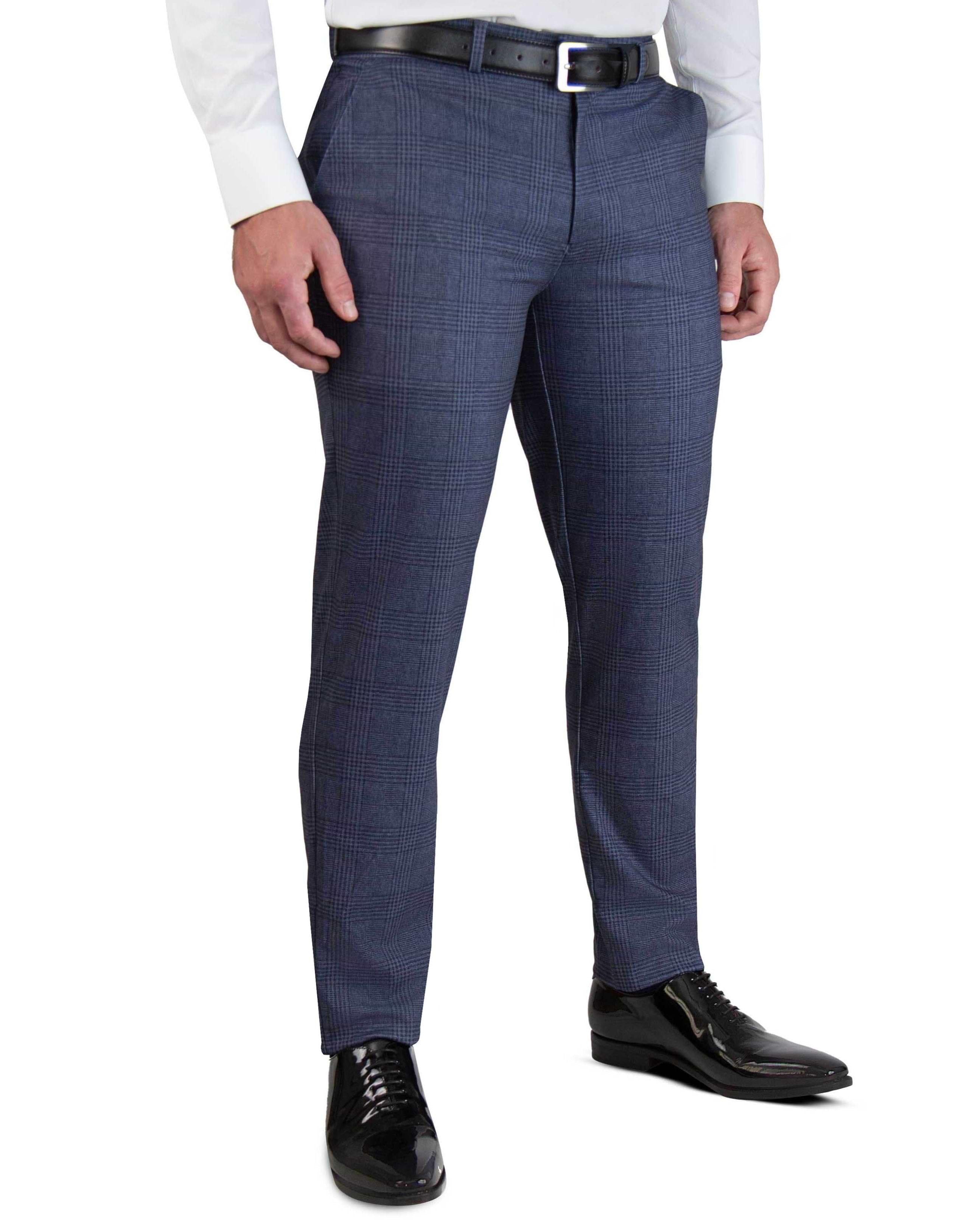 Athletic Fit Stretch Suit Pants Storm Blue Navy Plaid