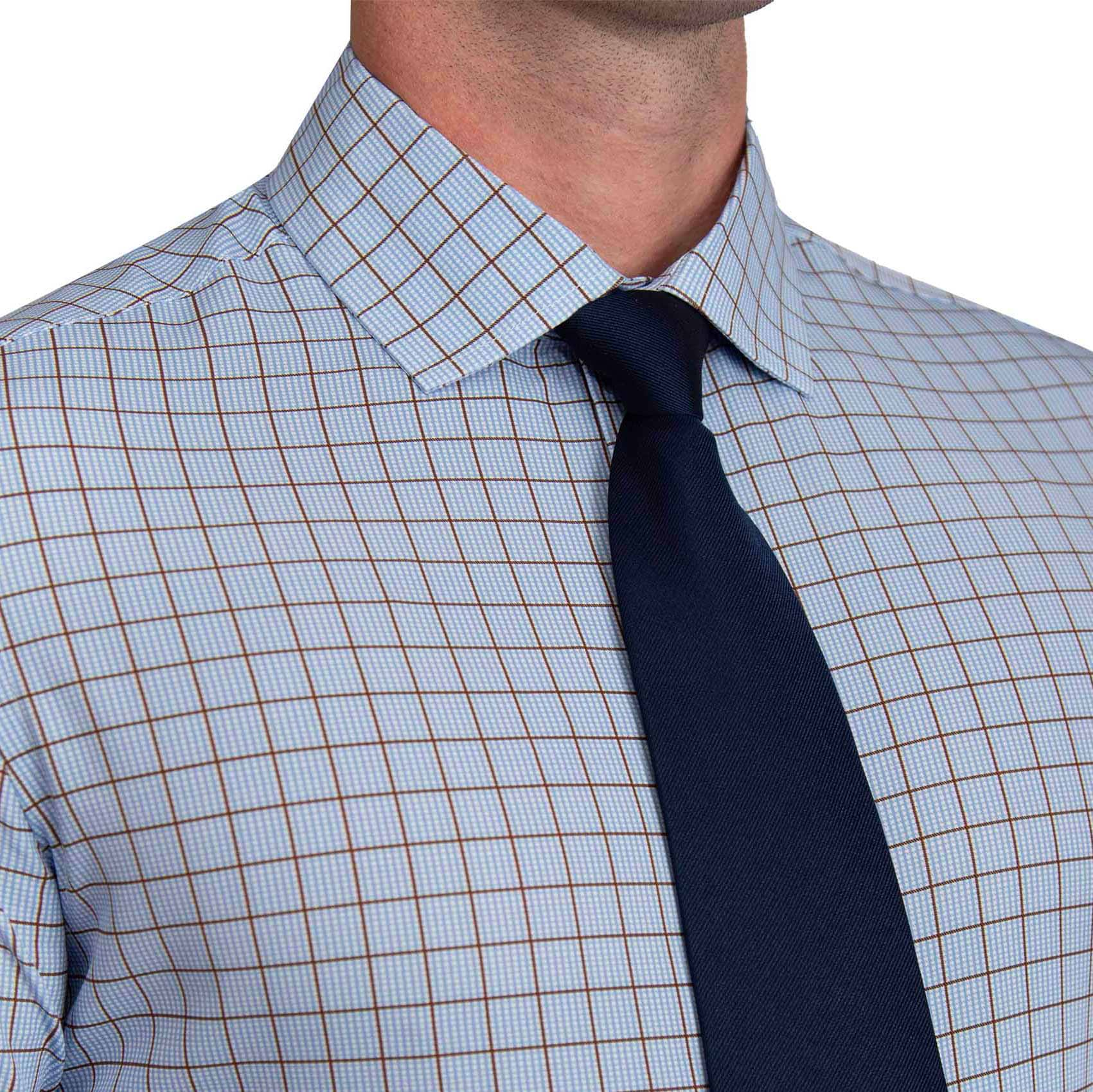 "The Marcus" Brown, White, & Light Blue Windowpane