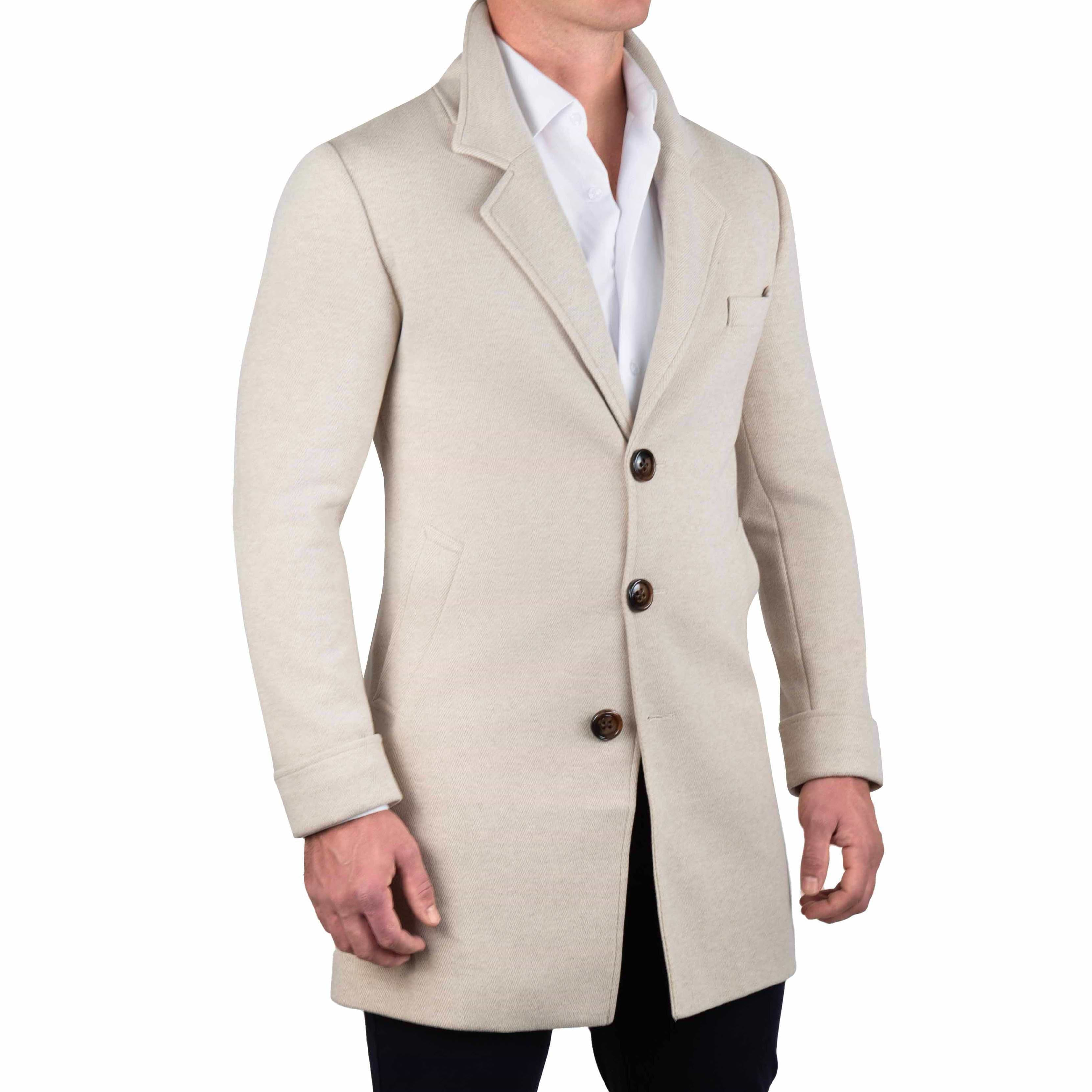 3 Button Overcoat - Tan Herringbone