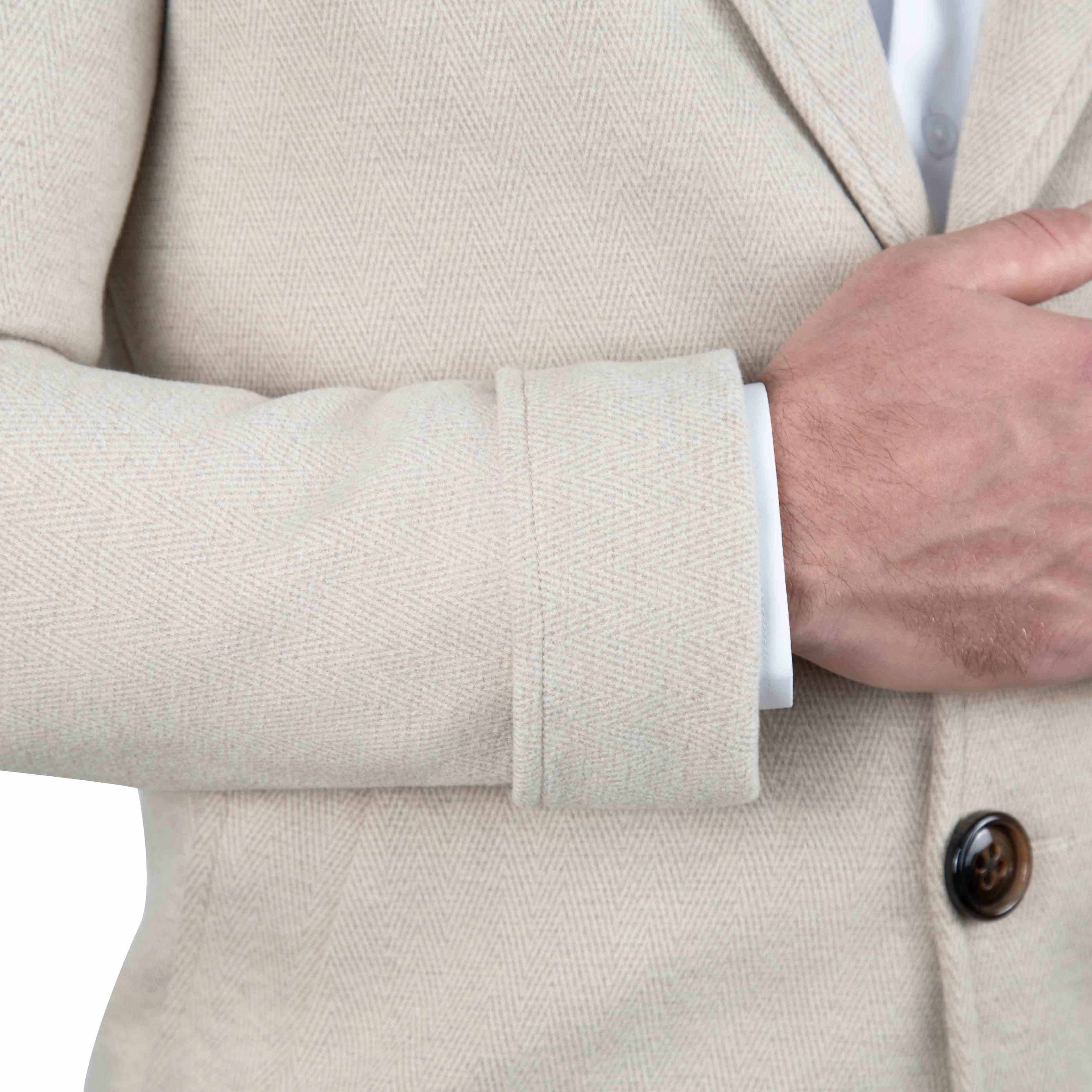 3 Button Overcoat - Tan Herringbone