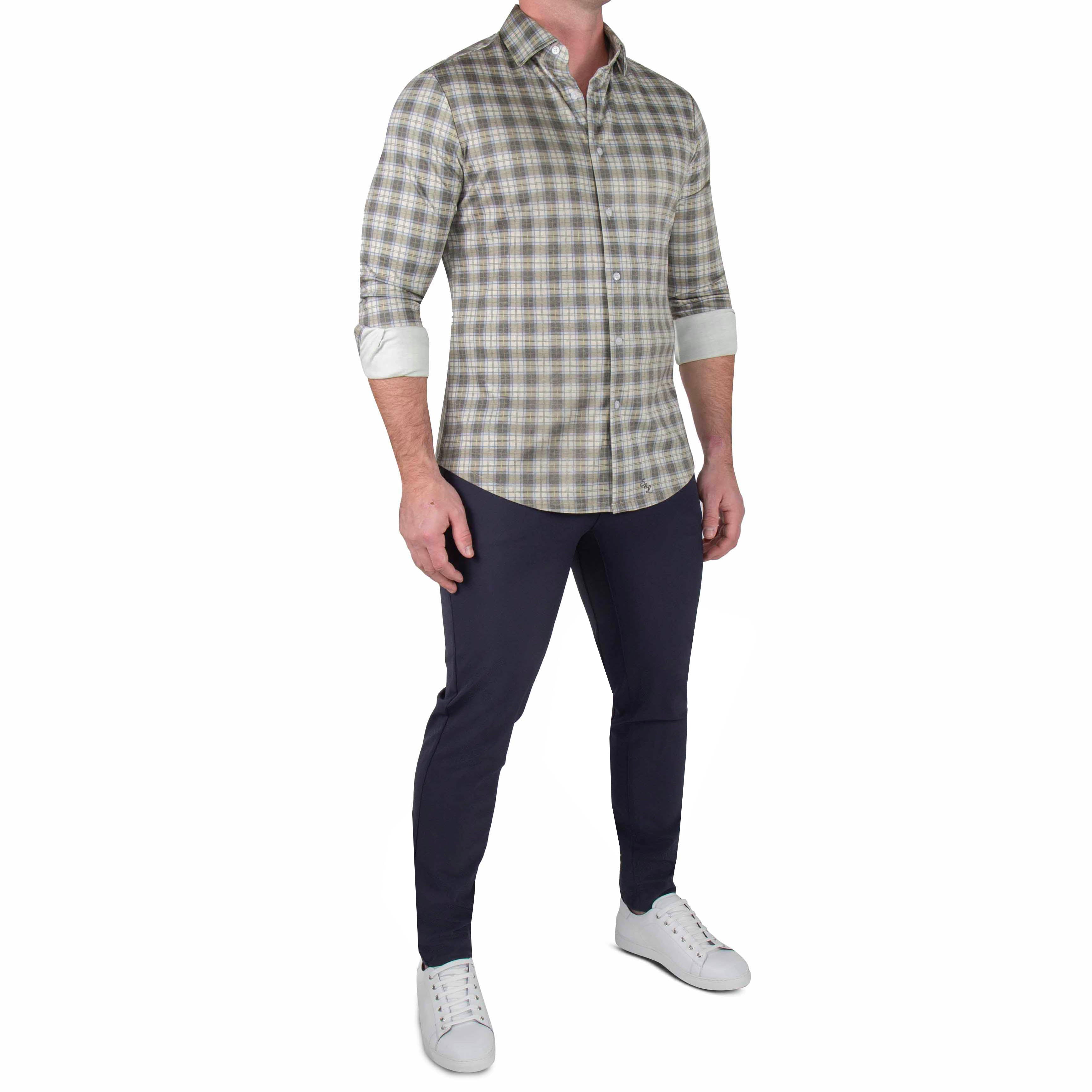 "The Edison" Olive, Light Blue, & White Plaid