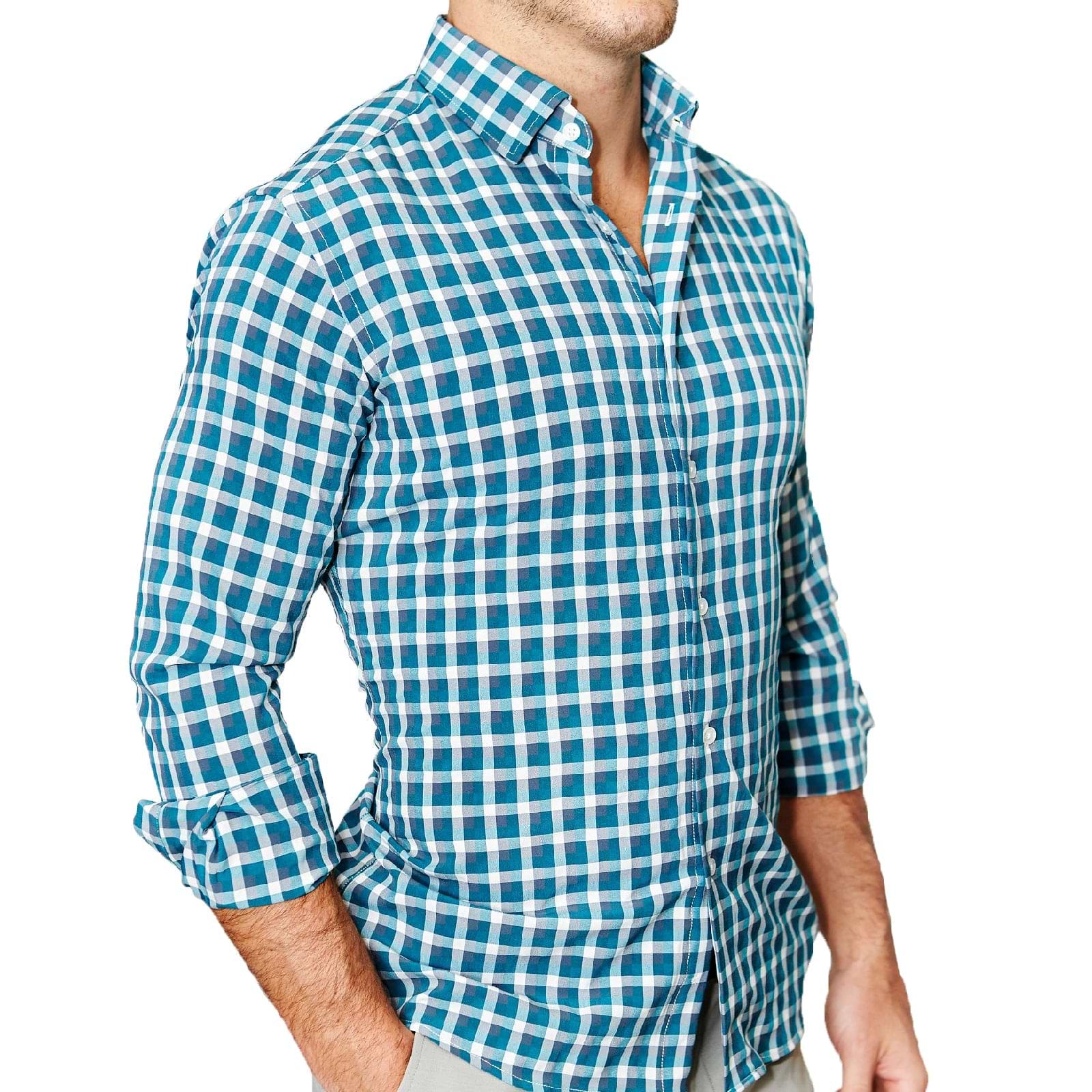 "The Bagley" Teal, Grey and White Triple Check - Classic Fit