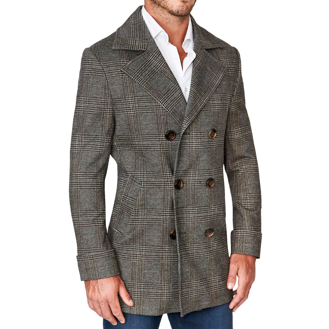 Plaid double shop breasted coat