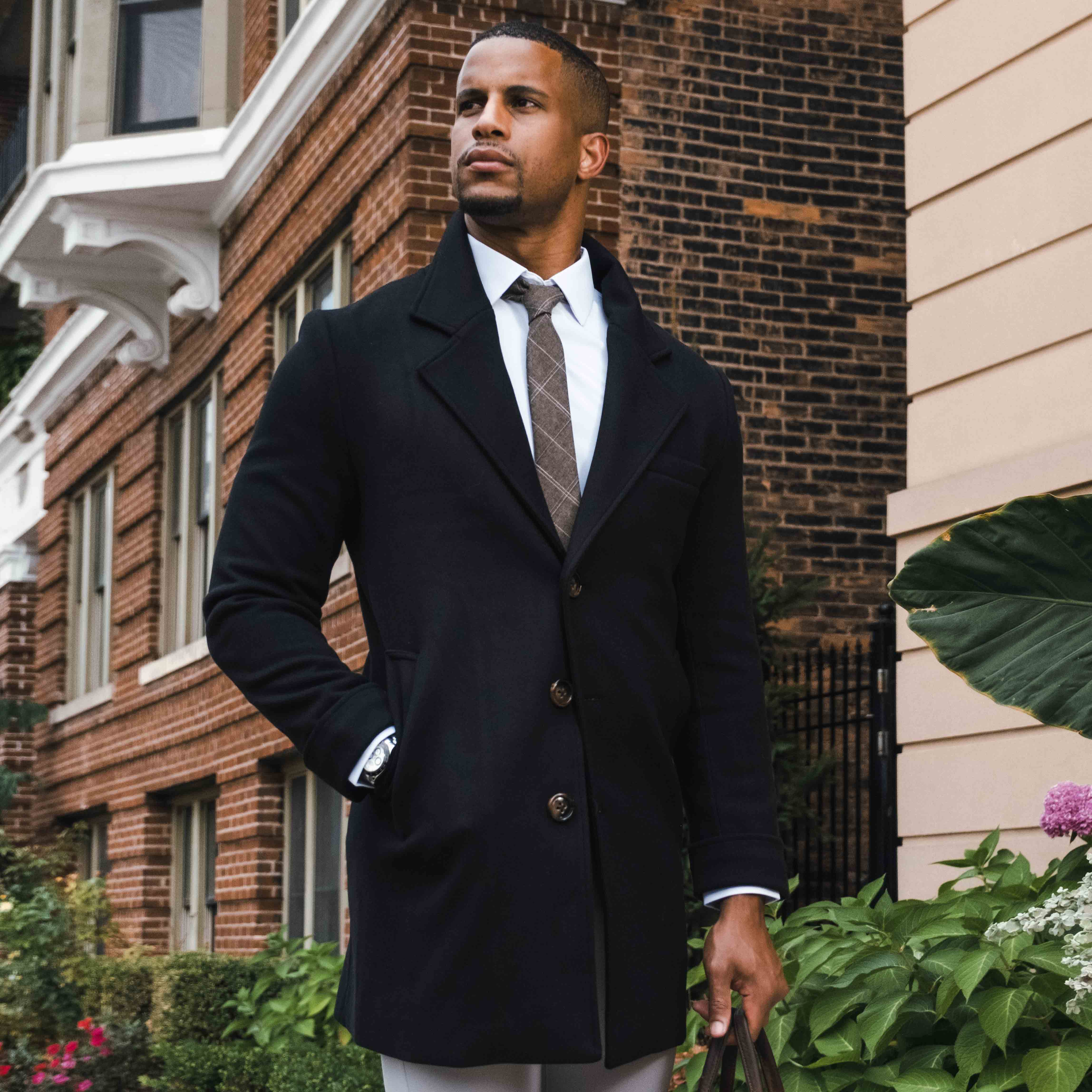 3 Button Overcoat - Black Herringbone