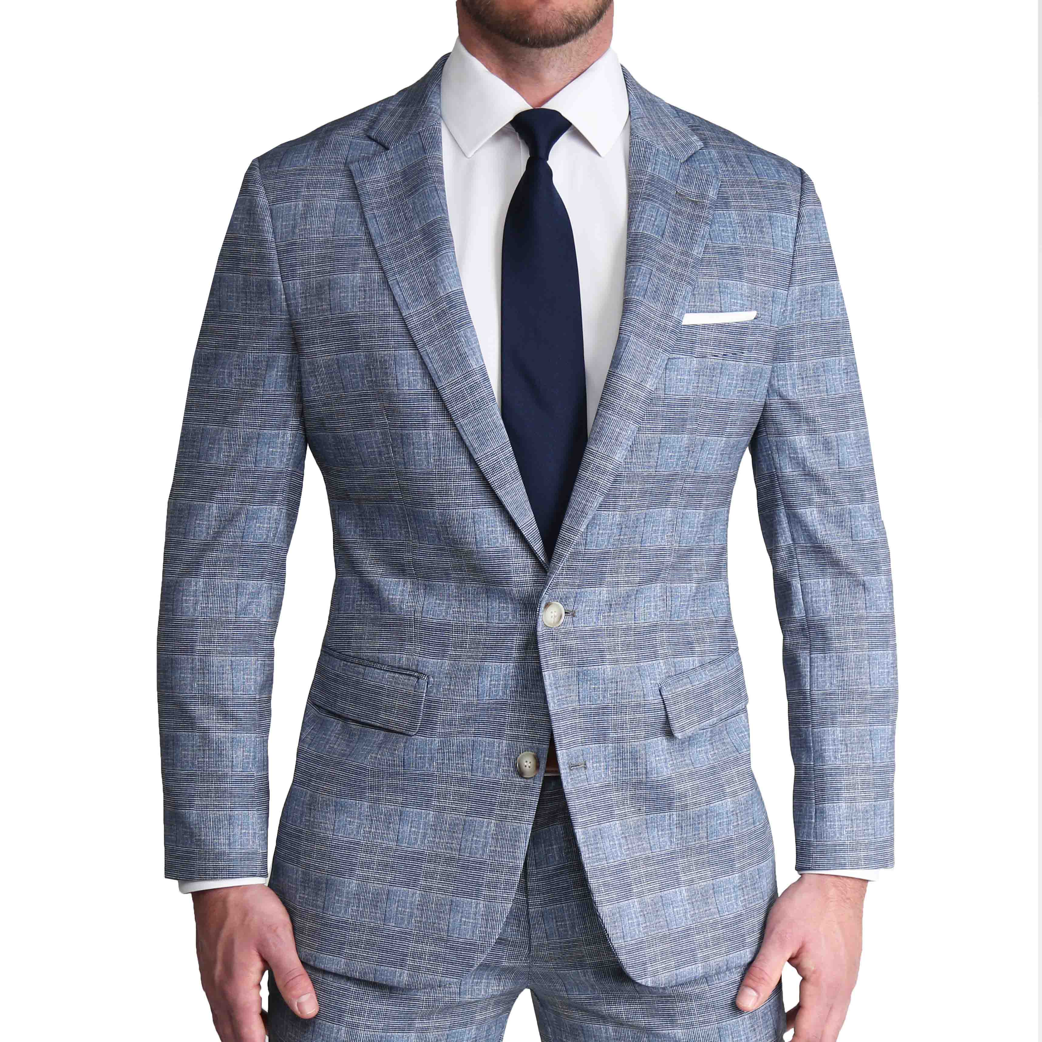 Athletic Fit Stretch Blazer - Knit Light Blue, Navy and White Plaid