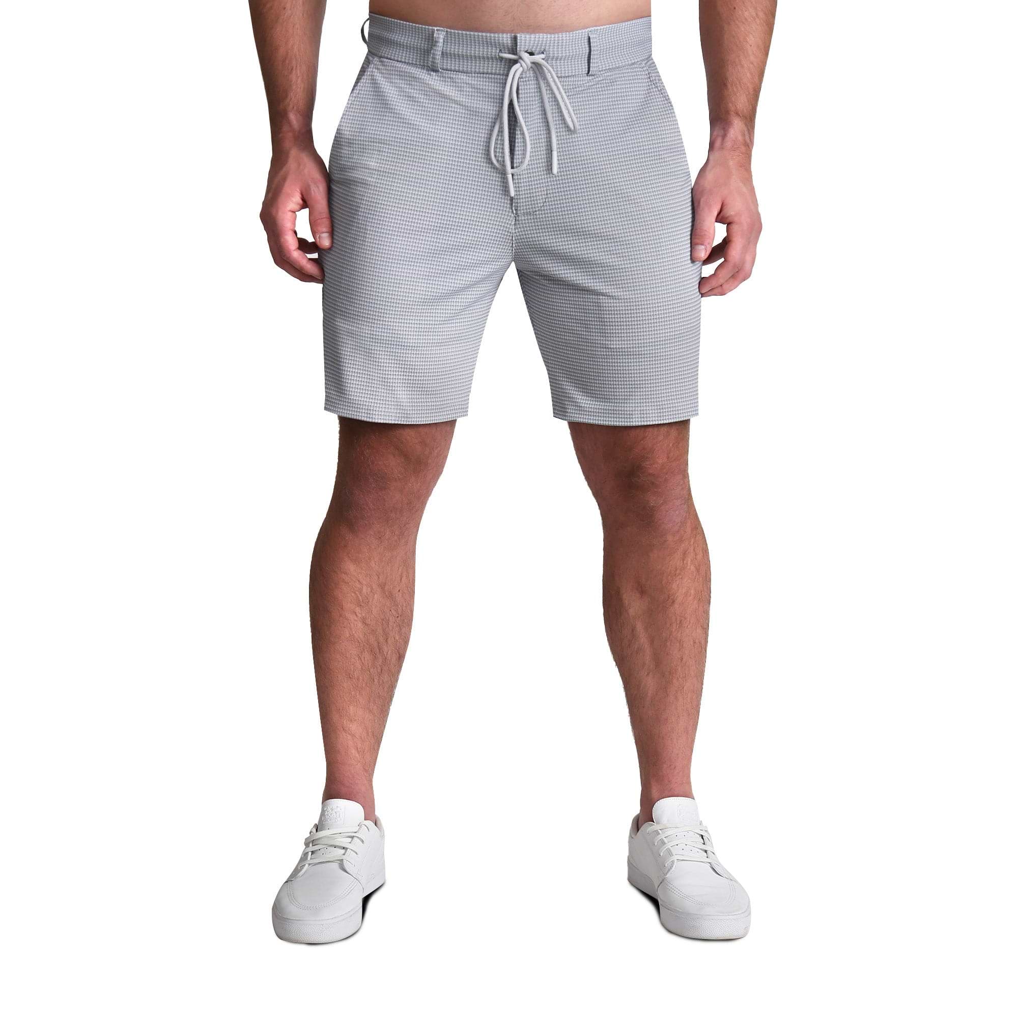 Athletic Fit Drawstring Shorts - Grey Houndstooth