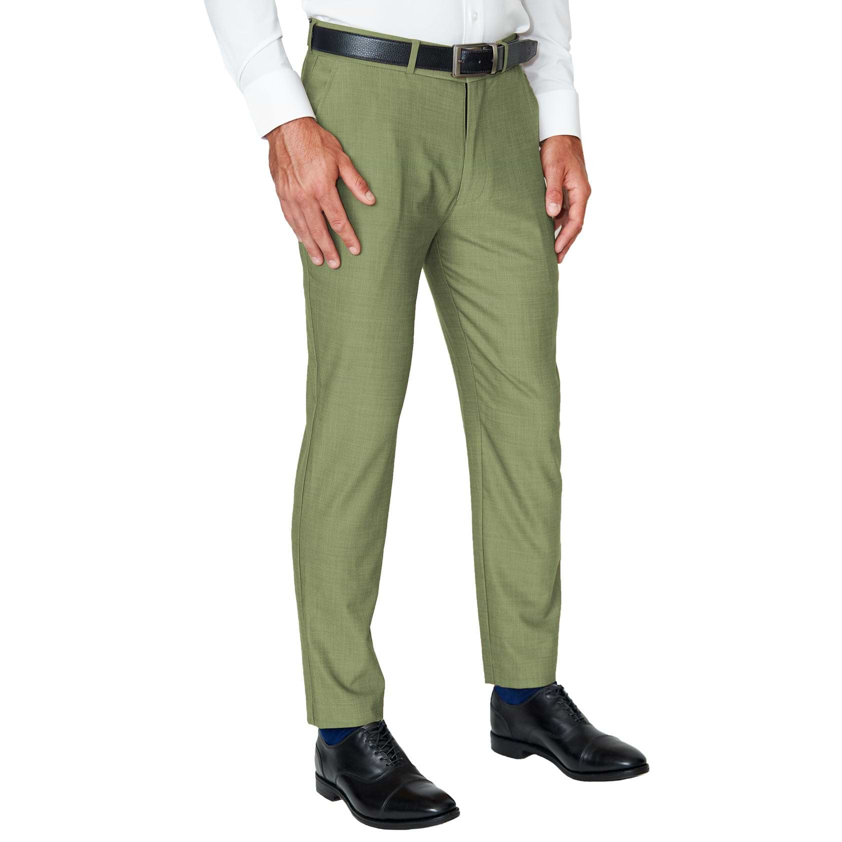 Athletic Fit Stretch Suit Pants - Heathered Forest Green