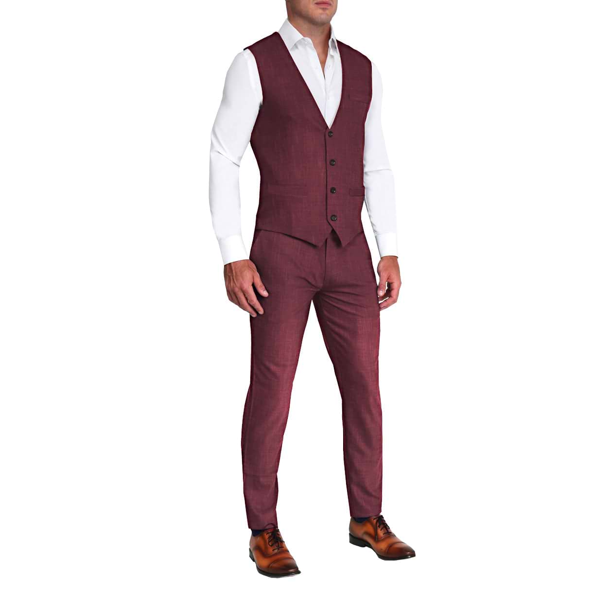 Athletic Fit Stretch Suit Vest - Heathered Maroon