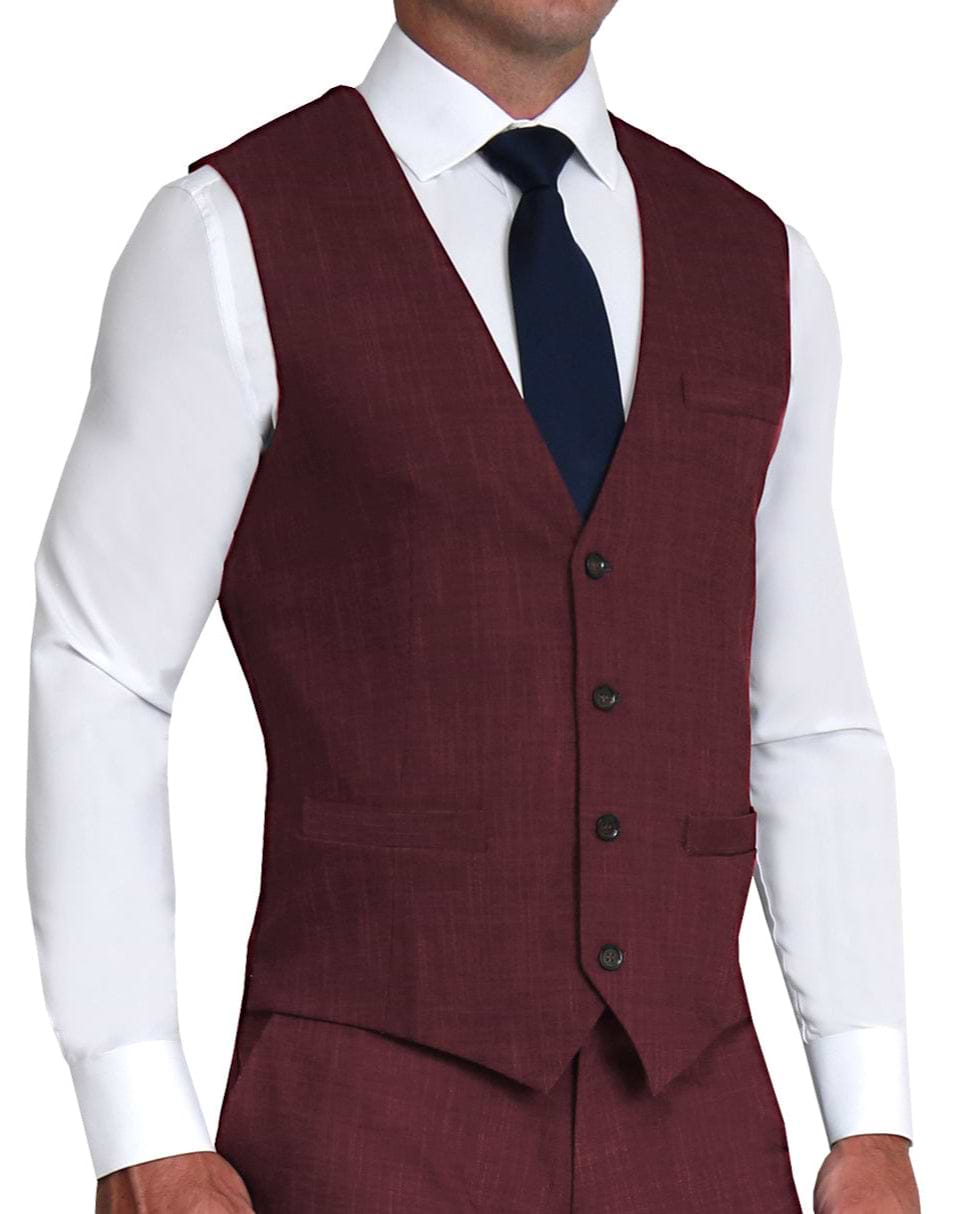 Athletic Fit Stretch Suit Vest Heathered Maroon - Main Image