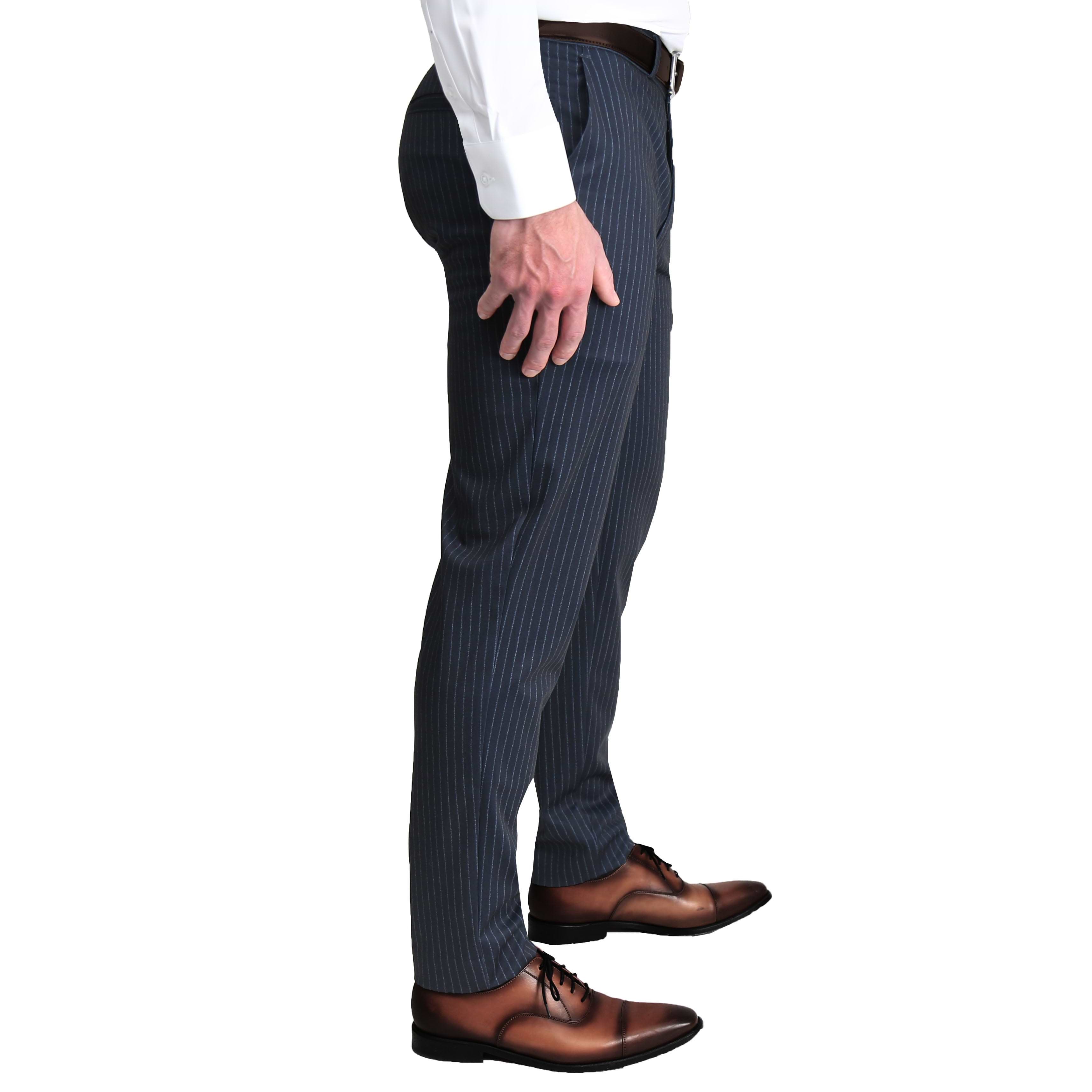 Athletic Fit Stretch Suit Pants - Knit Blue Chalk Stripe