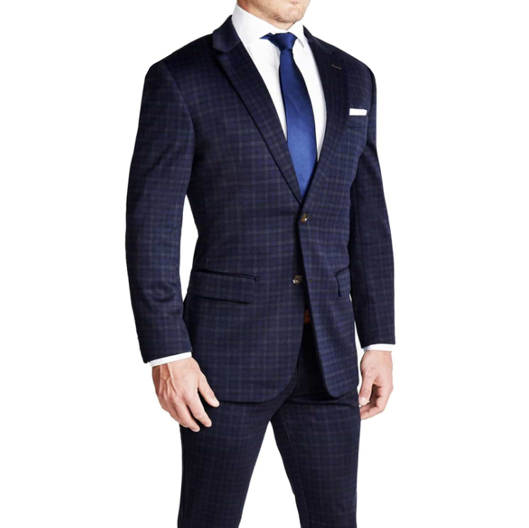 Athletic Fit Stretch Blazer - Blue Plaid