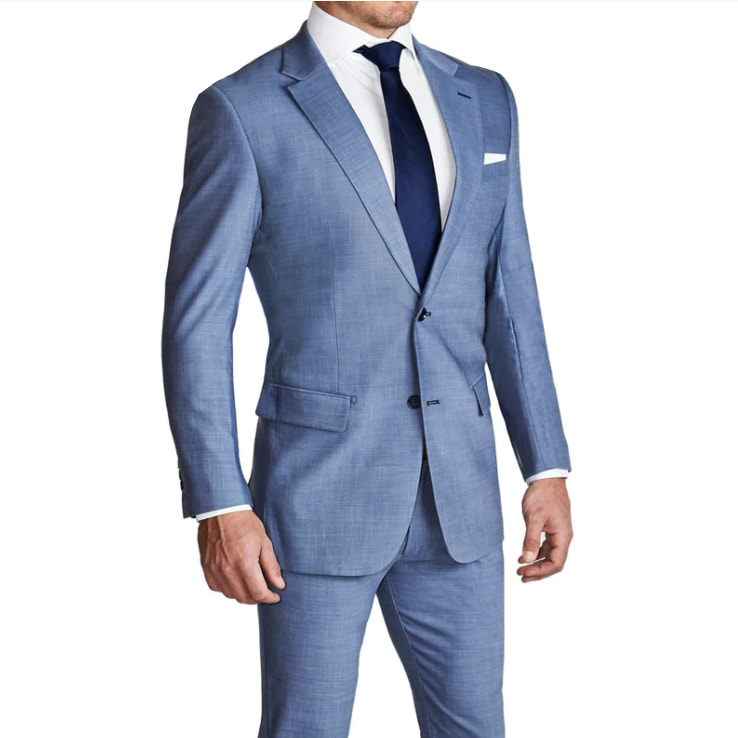 Gentle Blue Peak Lapel Mens Suit Three-piece Mens Formal Suit without Flap  Ballbella