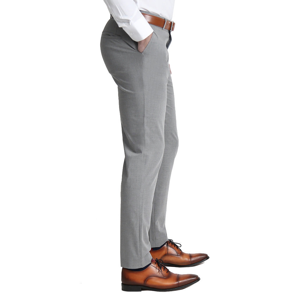 Athletic Fit Stretch Suit Pants - Lightweight Heathered Smoked Grey