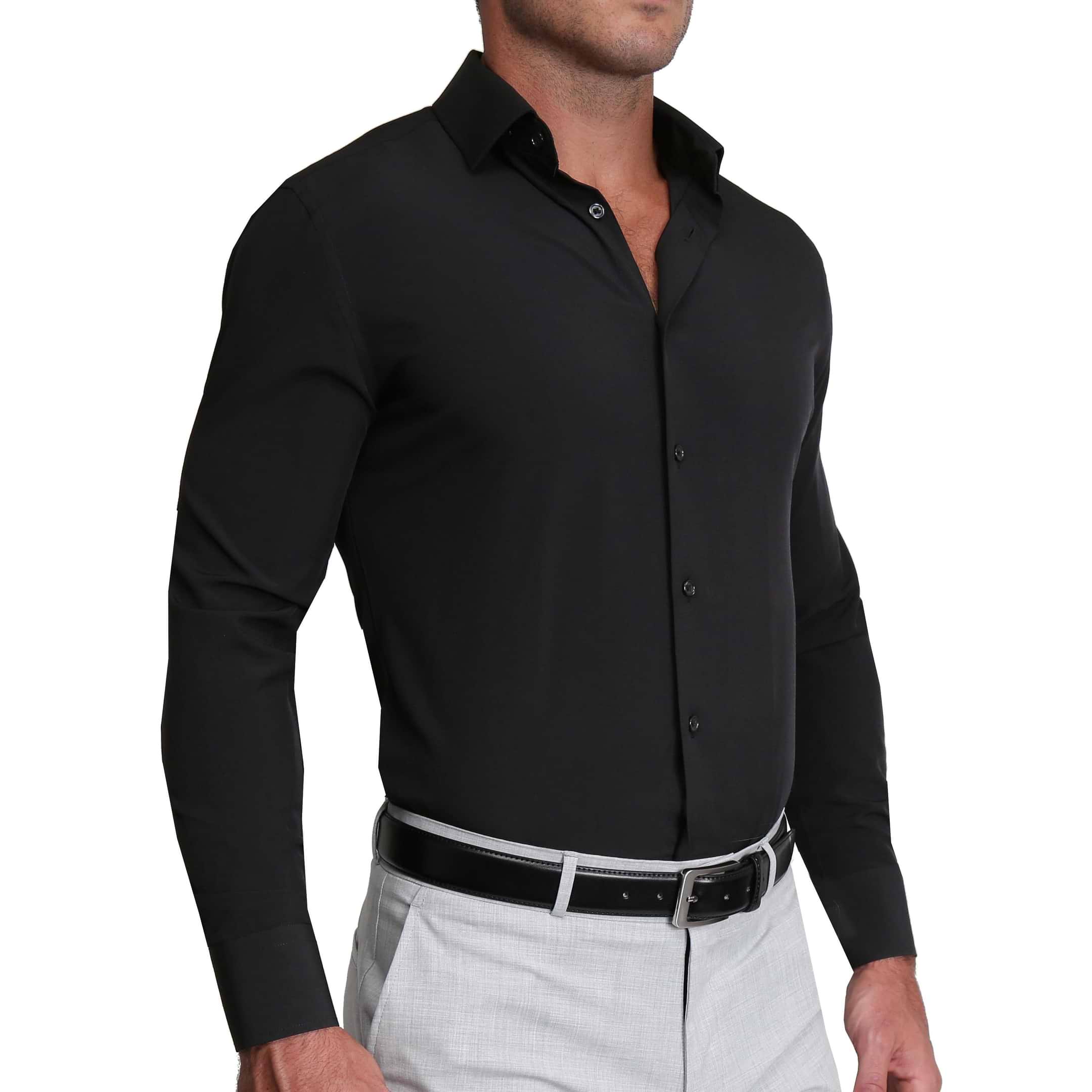 Quattro Flex Dress Shirt with Semi-Spread Collar Black