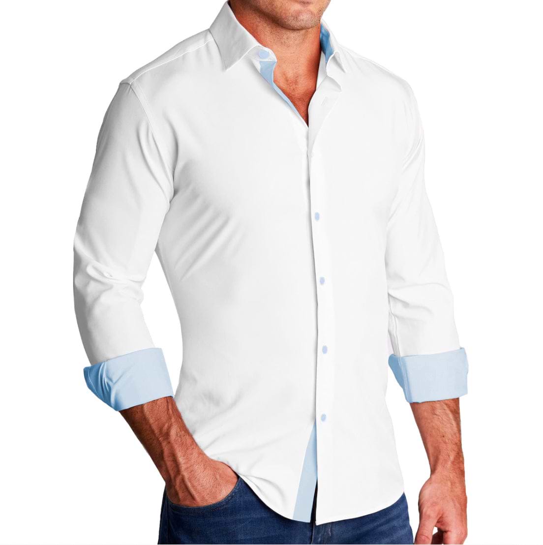 "The Briggs" Solid White with Light Blue Accents - Classic Fit