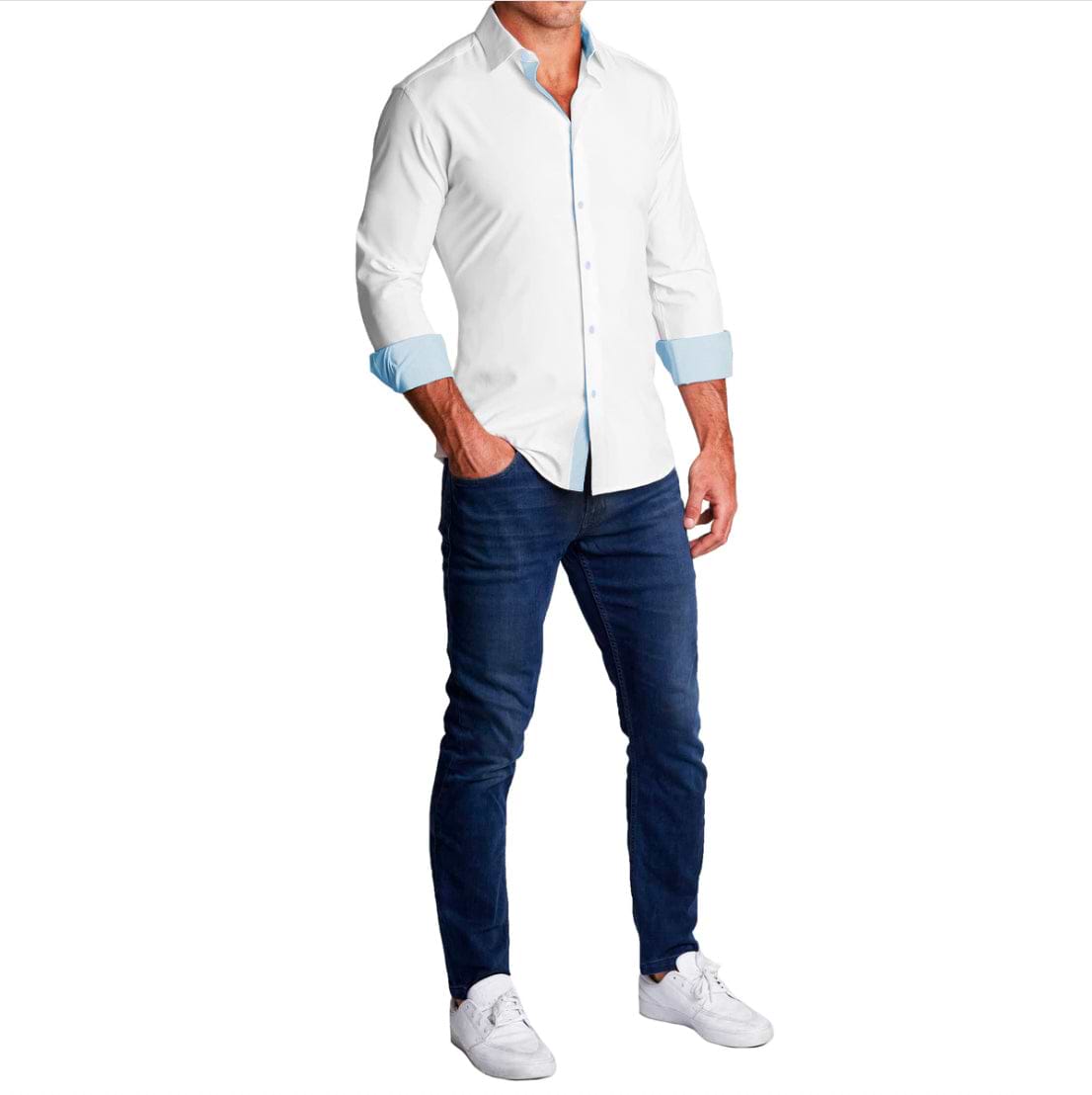 "The Briggs" Solid White with Light Blue Accents - Classic Fit