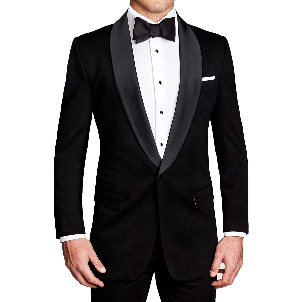 Athletic Fit Stretch Tuxedo - Black With Shawl Lapel