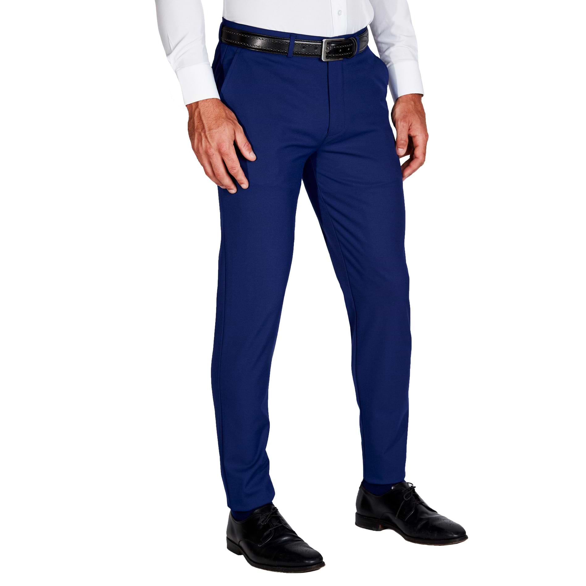 Men's Solid Color Slim Fit Elastic Waist Formal Business Casual Pants 33 /  sky blue / China