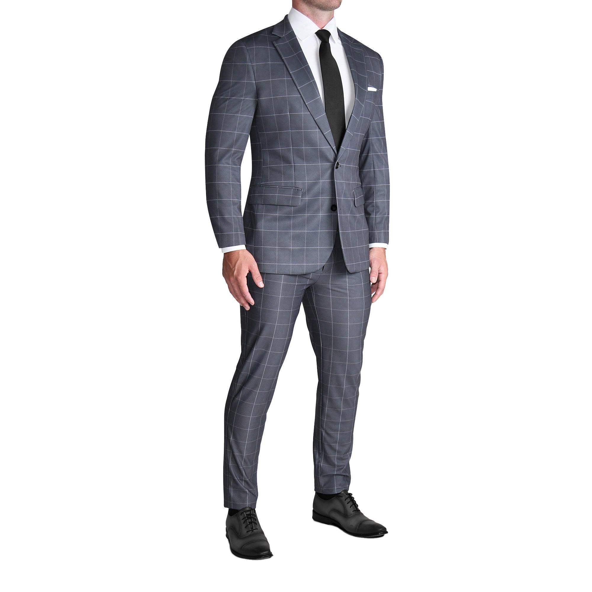 Athletic Fit Stretch Blazer - Grey and White Big Windowpane