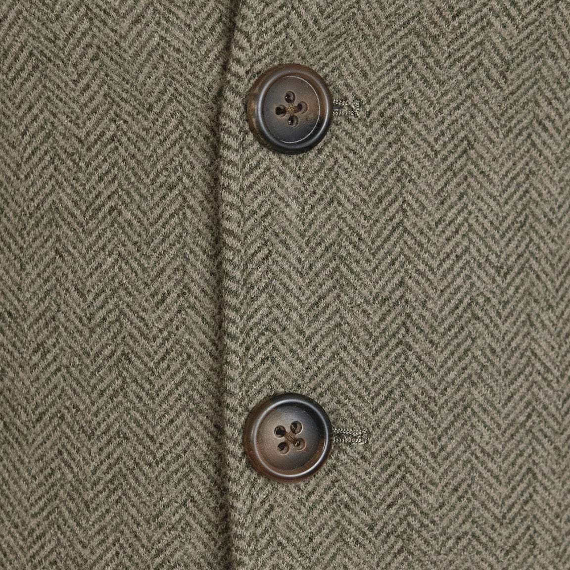 Olive Herringbone Open Button Overcoat
