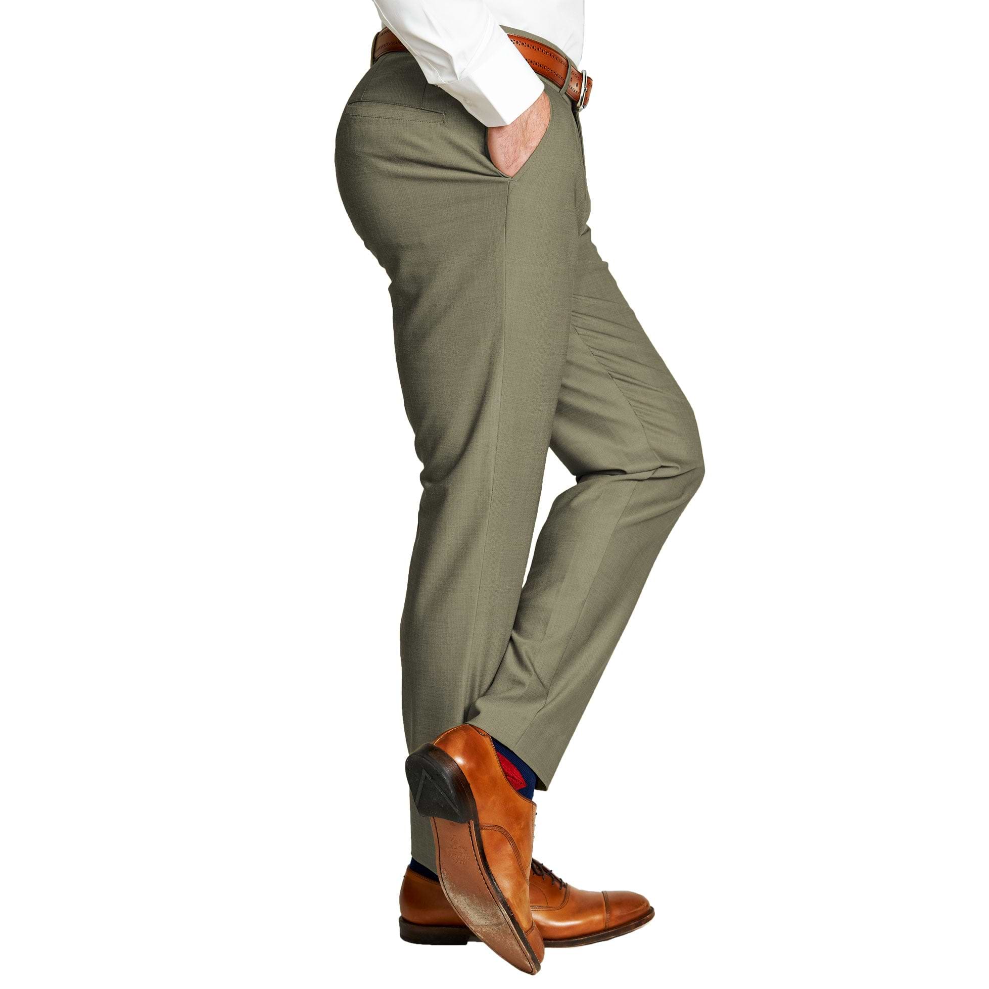 Athletic Fit Stretch Suit Pants - Heathered Olive