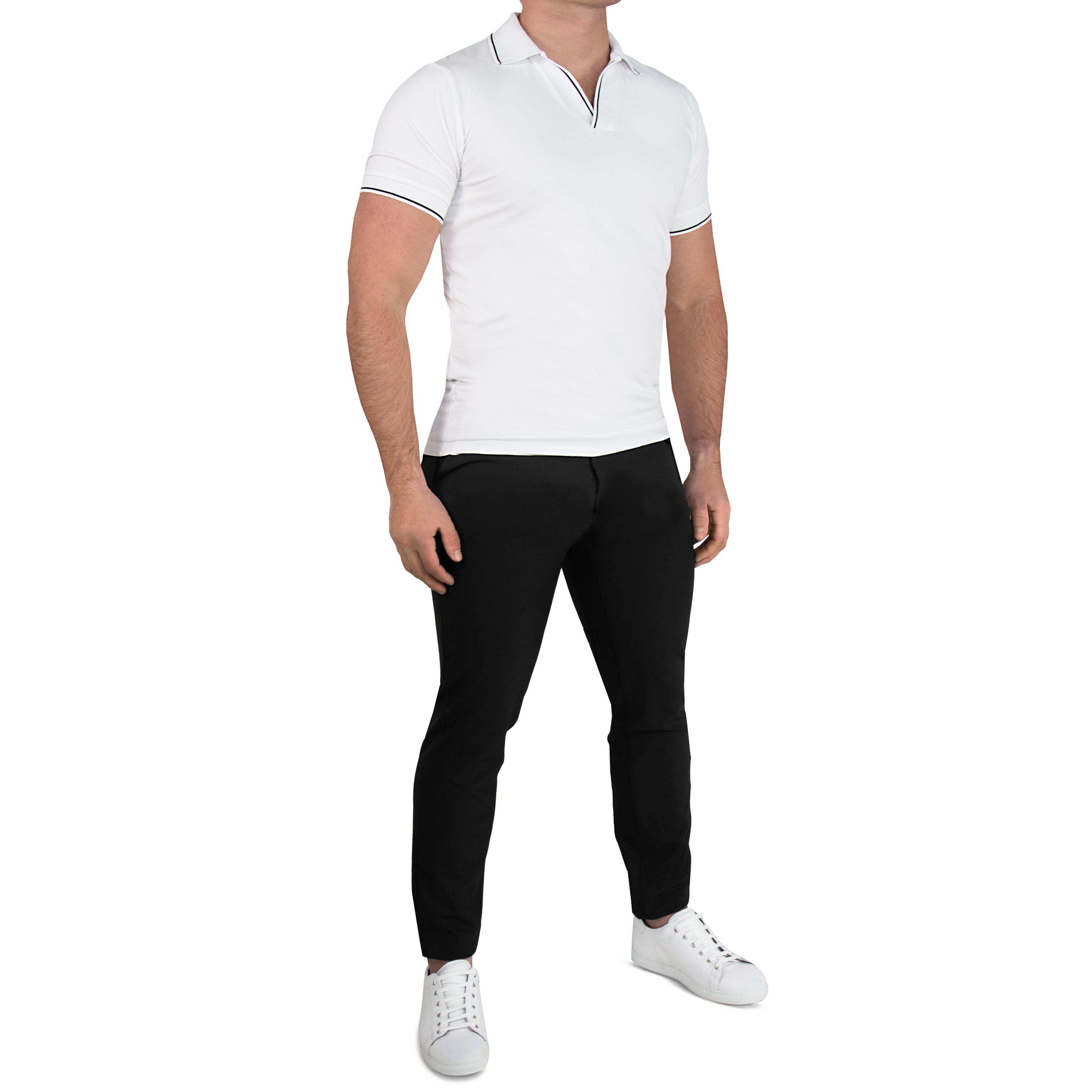 "The Parkway" White with Black Tipped Polo