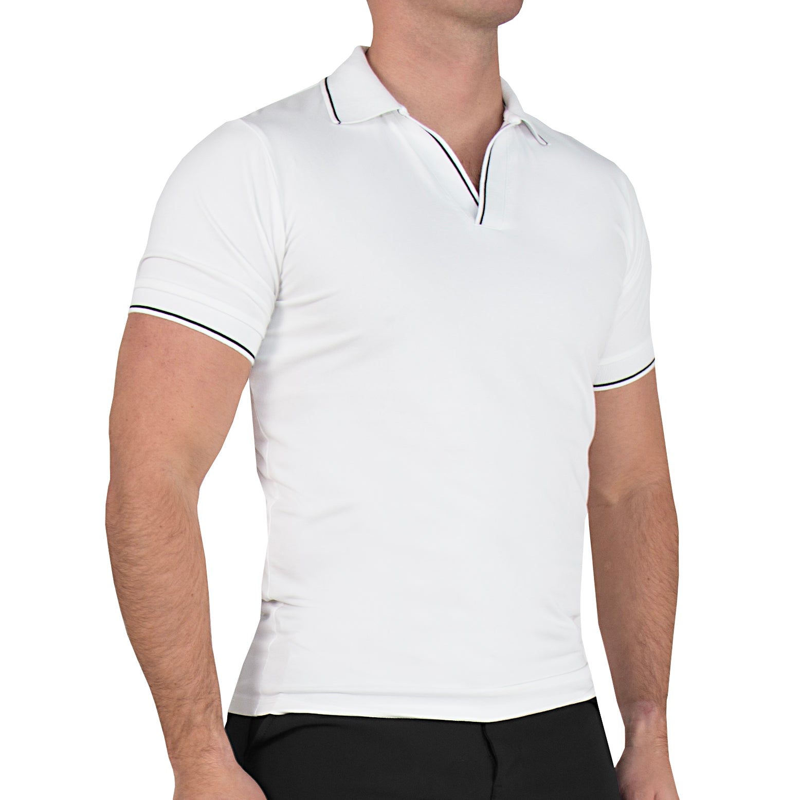 "The Parkway" White with Black Tipped Polo