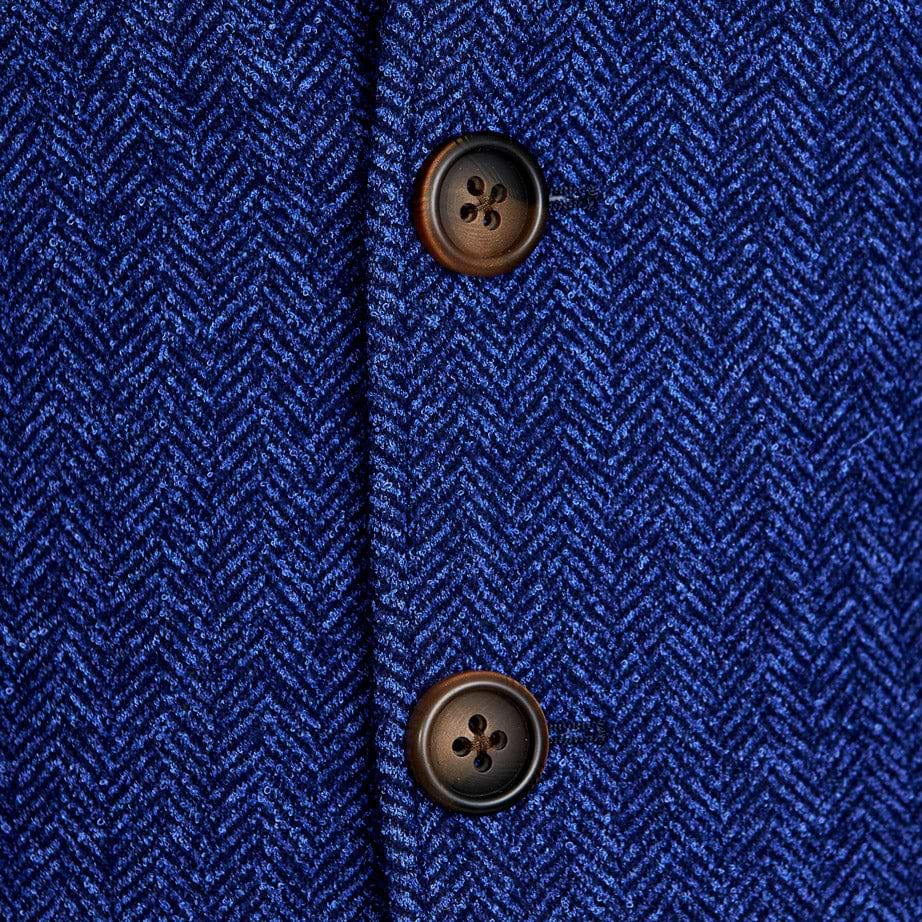 Cobalt Herringbone Open Button Overcoat