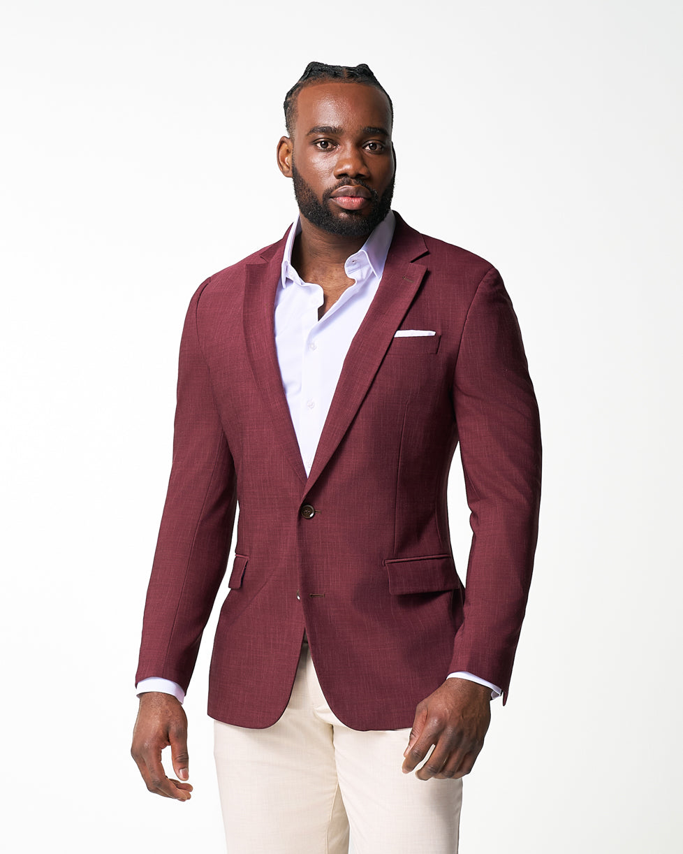 maroon blazer with brown shoes