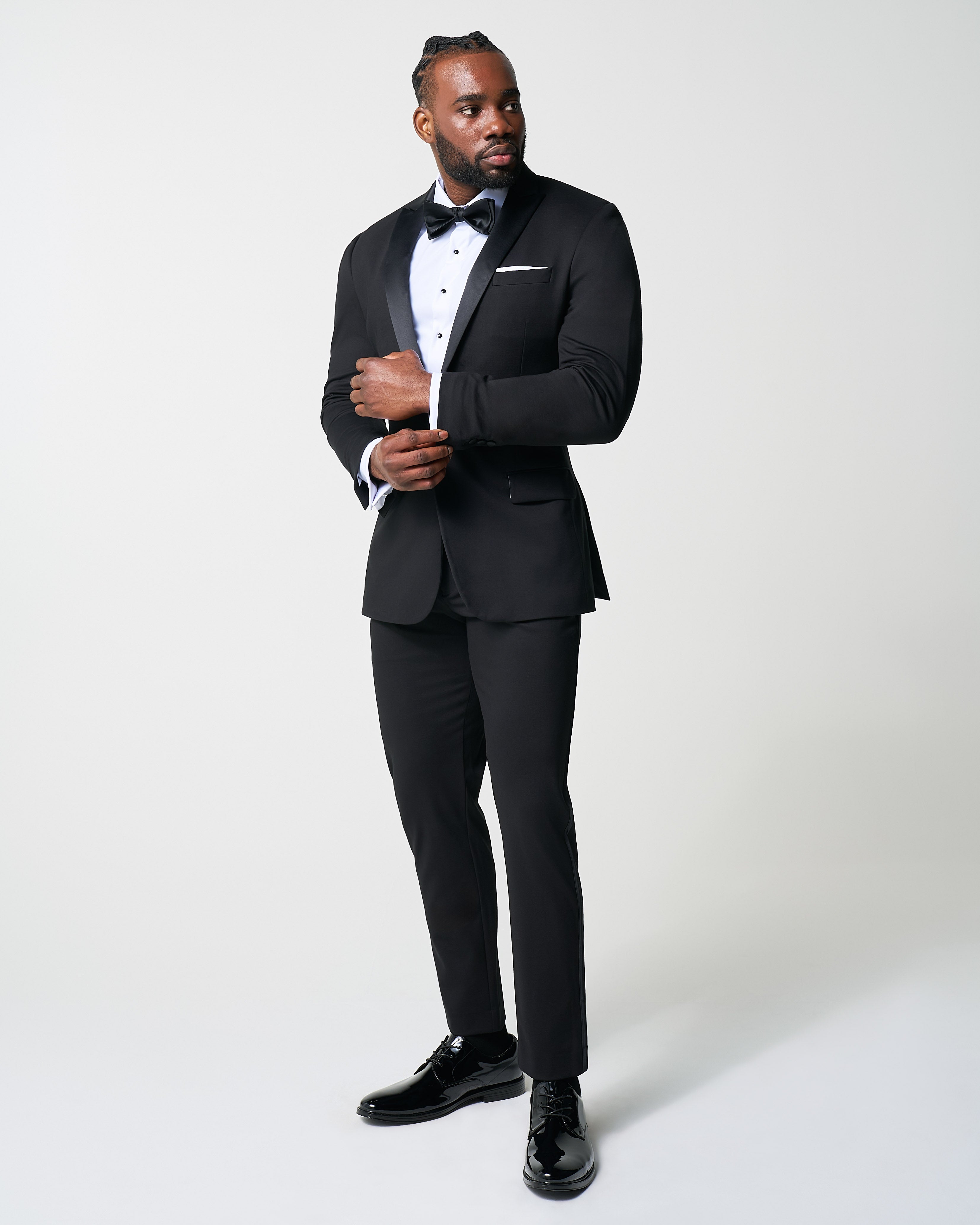 Athletic Fit Stretch Tuxedo - Black with Peak Lapel