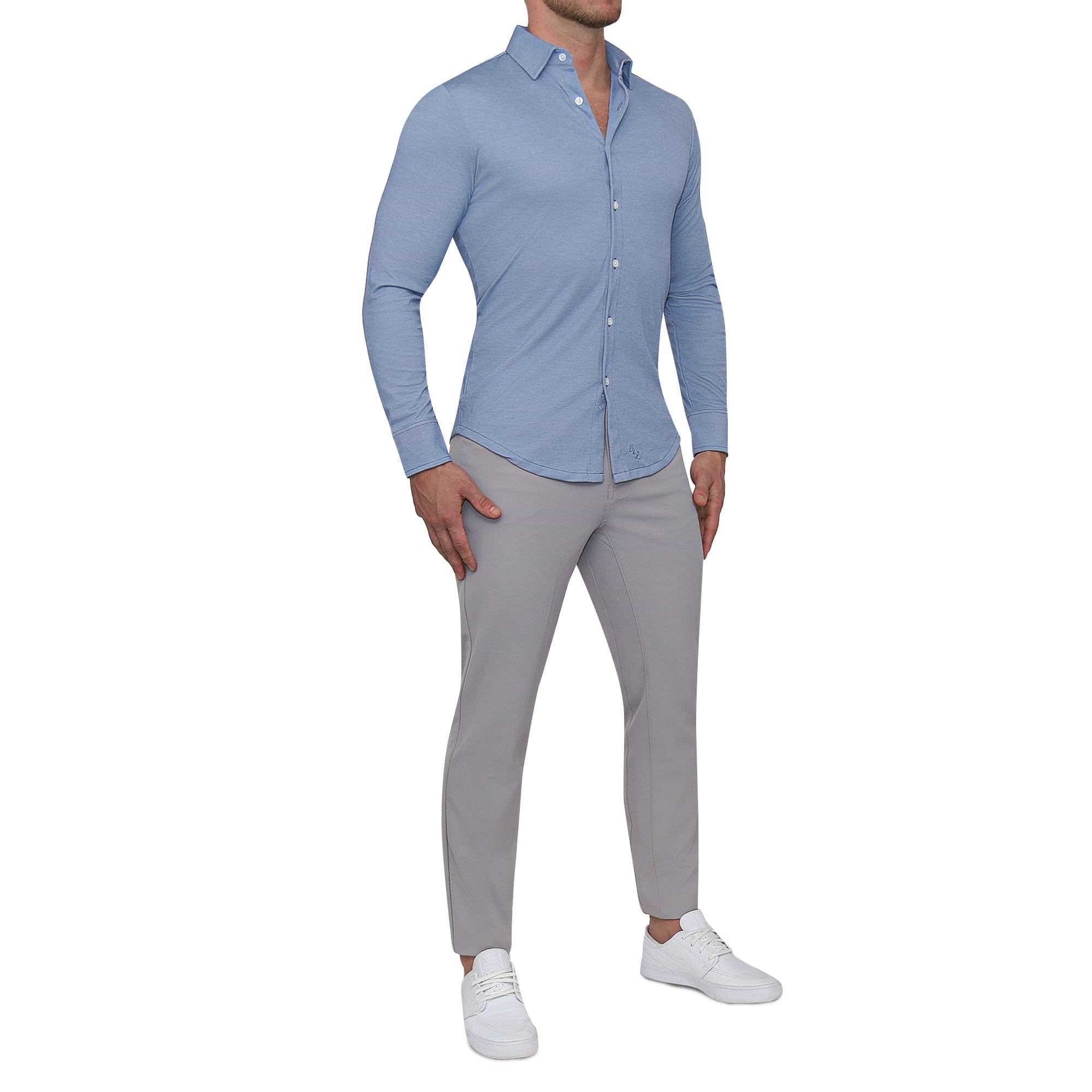 light grey button up