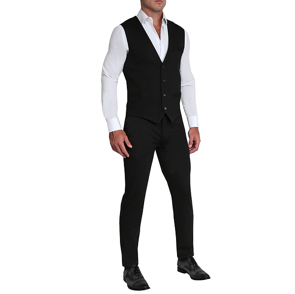 Athletic Fit Stretch Suit Vest - Solid Black