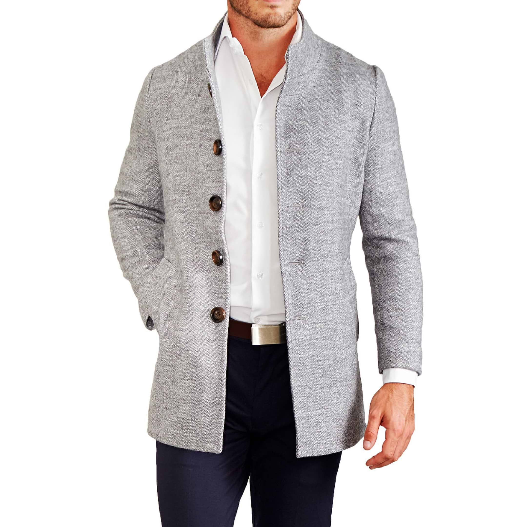 Grey Open Button Overcoat