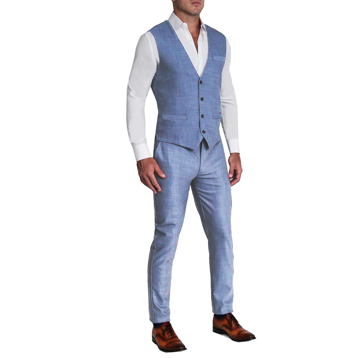 Athletic Fit Stretch Suit Vest - Heathered Light Blue