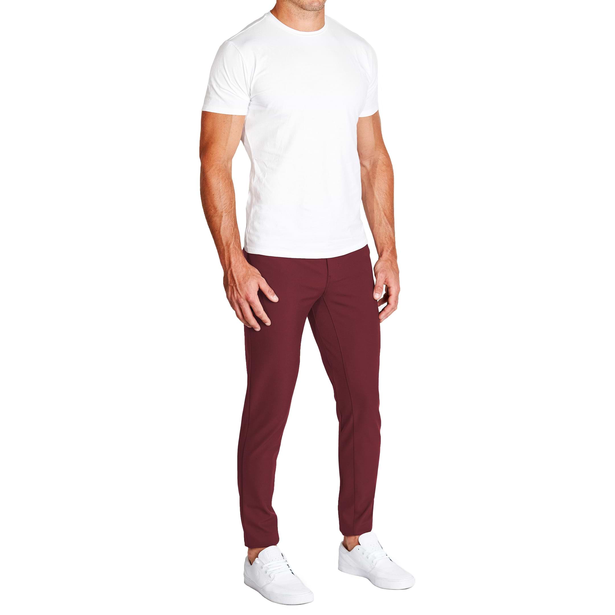 Chino trousers with belt Color maroon - SINSAY - 9360C-83X