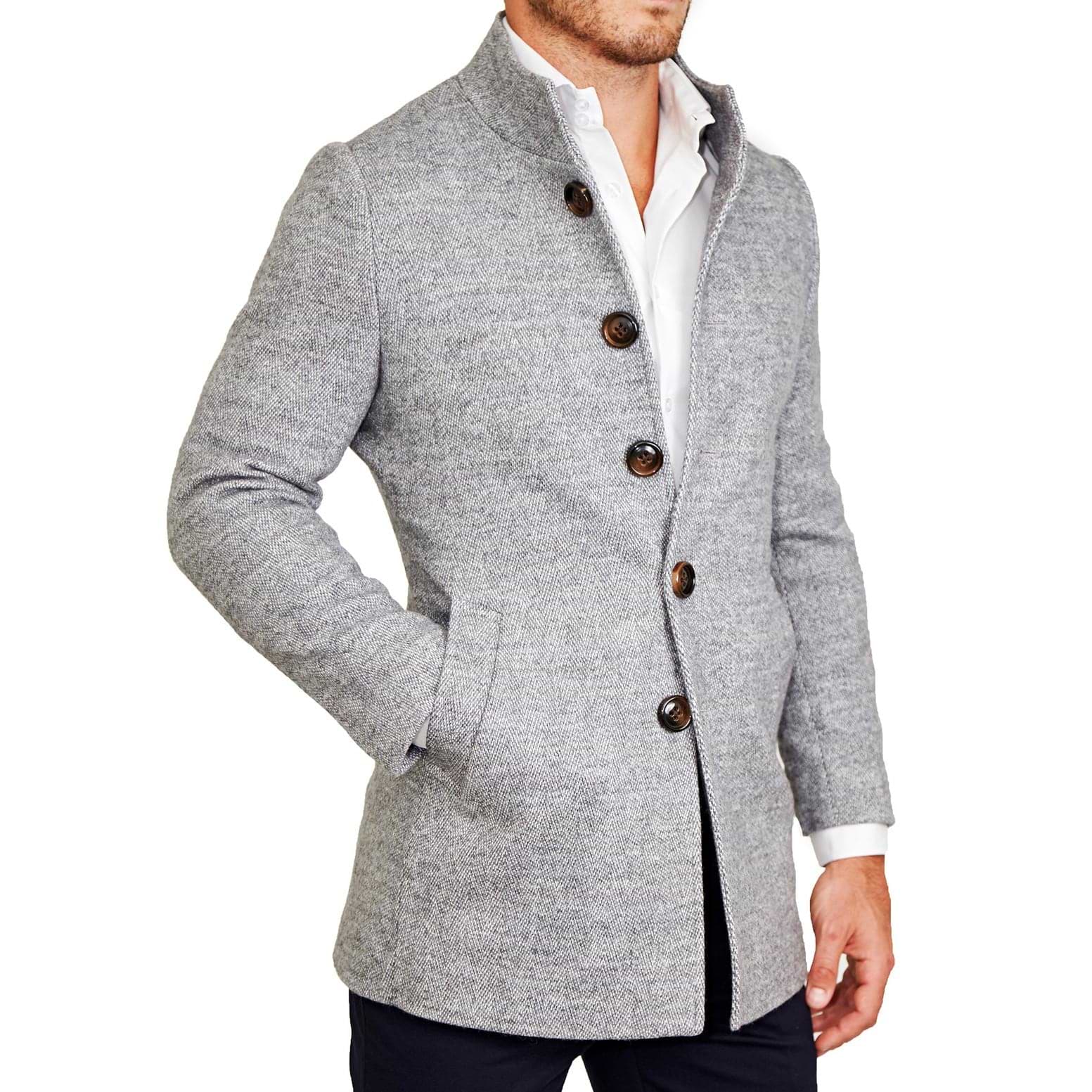 Open Button Overcoat - Grey Herringbone