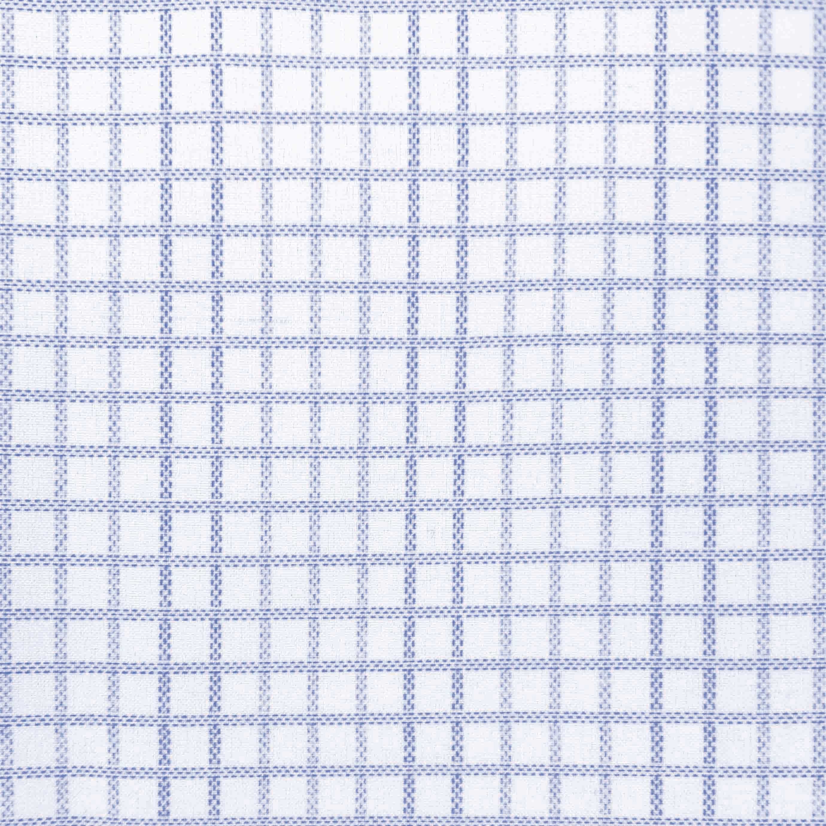Cobalt Blue and Navy Boxed Windowpane Print with Thin White Pinstripes and Batik Texture Accents