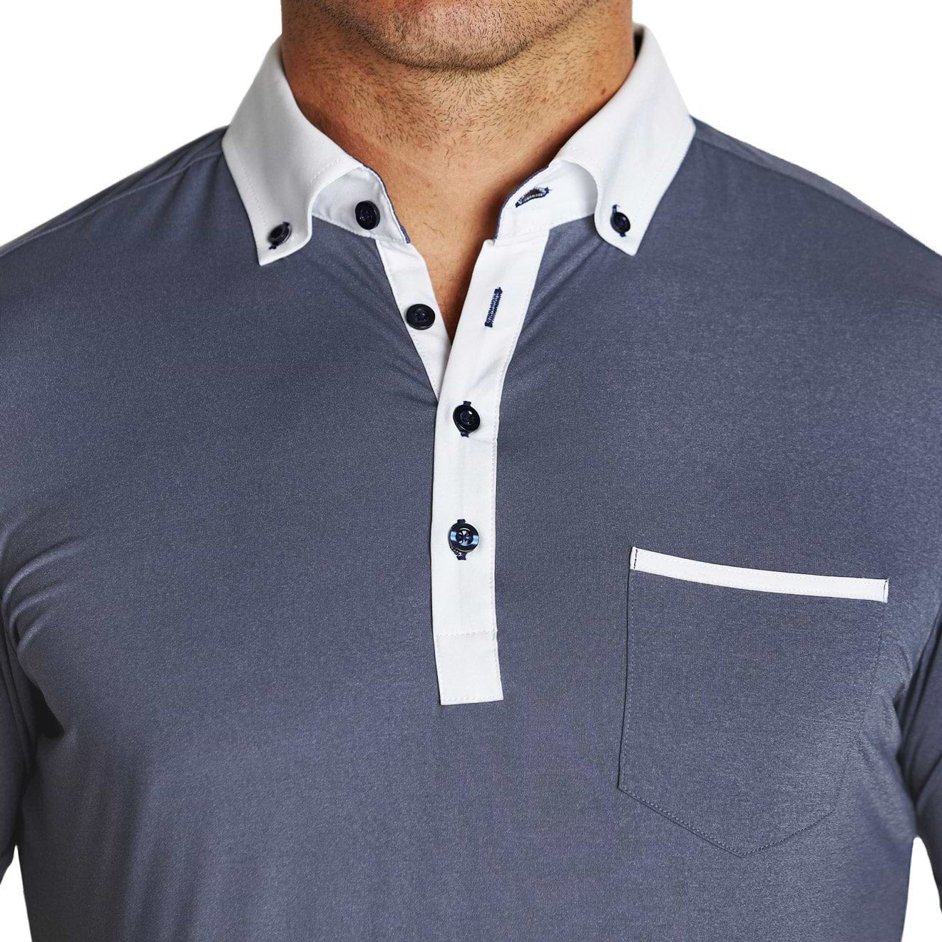 "The Anders" Steel Blue Tech Polo with White Accents